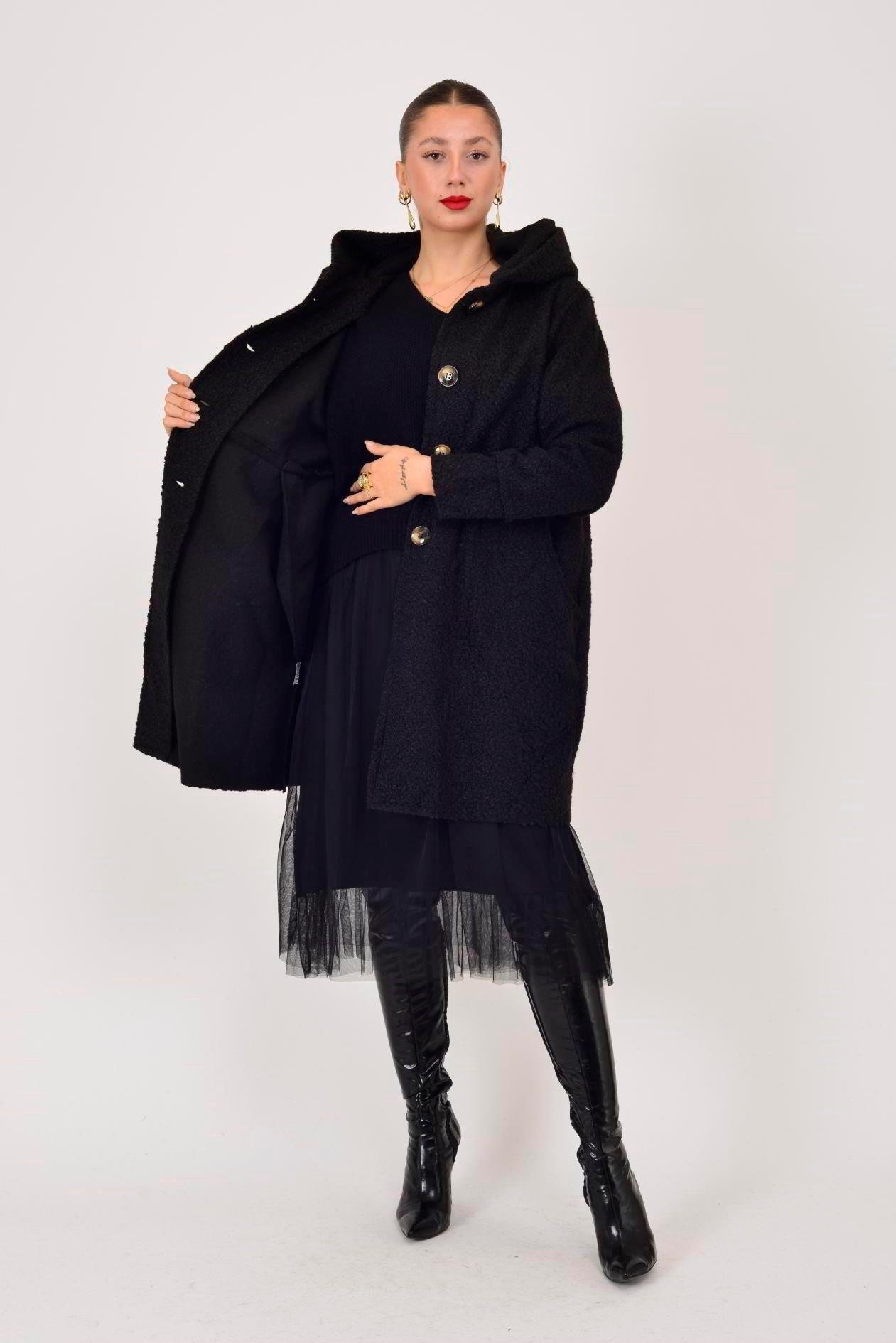 99116 Düğmeli Cepli Buklet Keçe Kaban