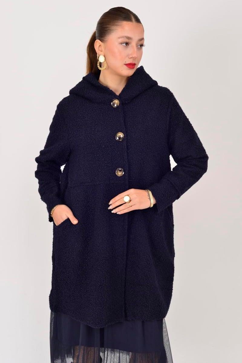 99116 Düğmeli Cepli Buklet Keçe Kaban