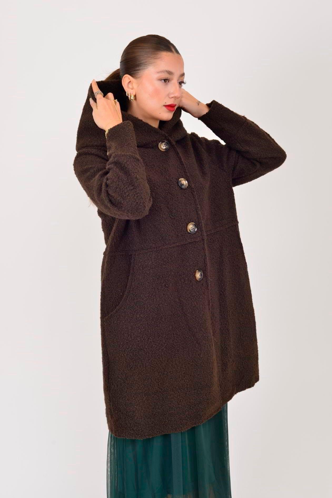 99116 Düğmeli Cepli Buklet Keçe Kaban