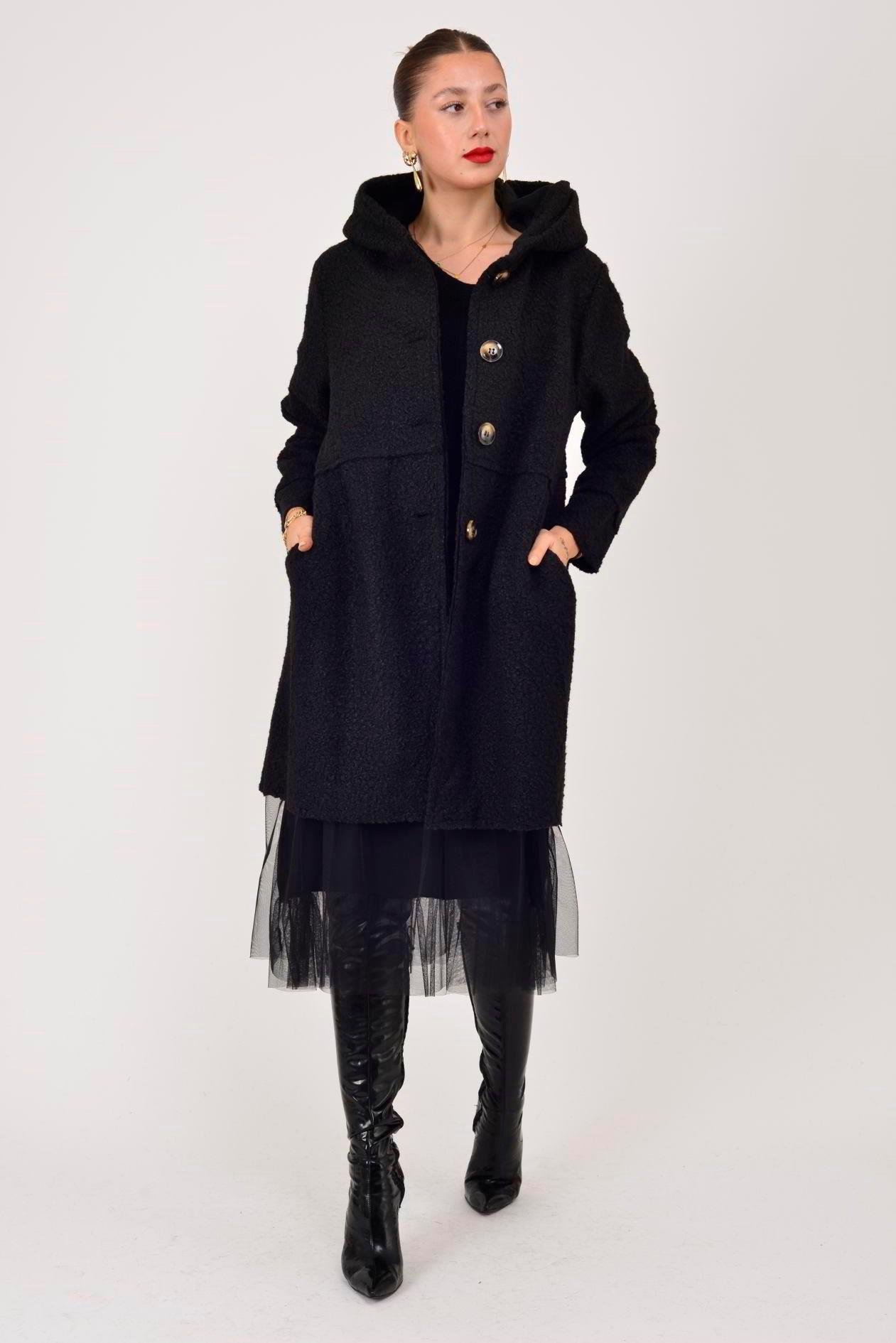 99116 Düğmeli Cepli Buklet Keçe Kaban