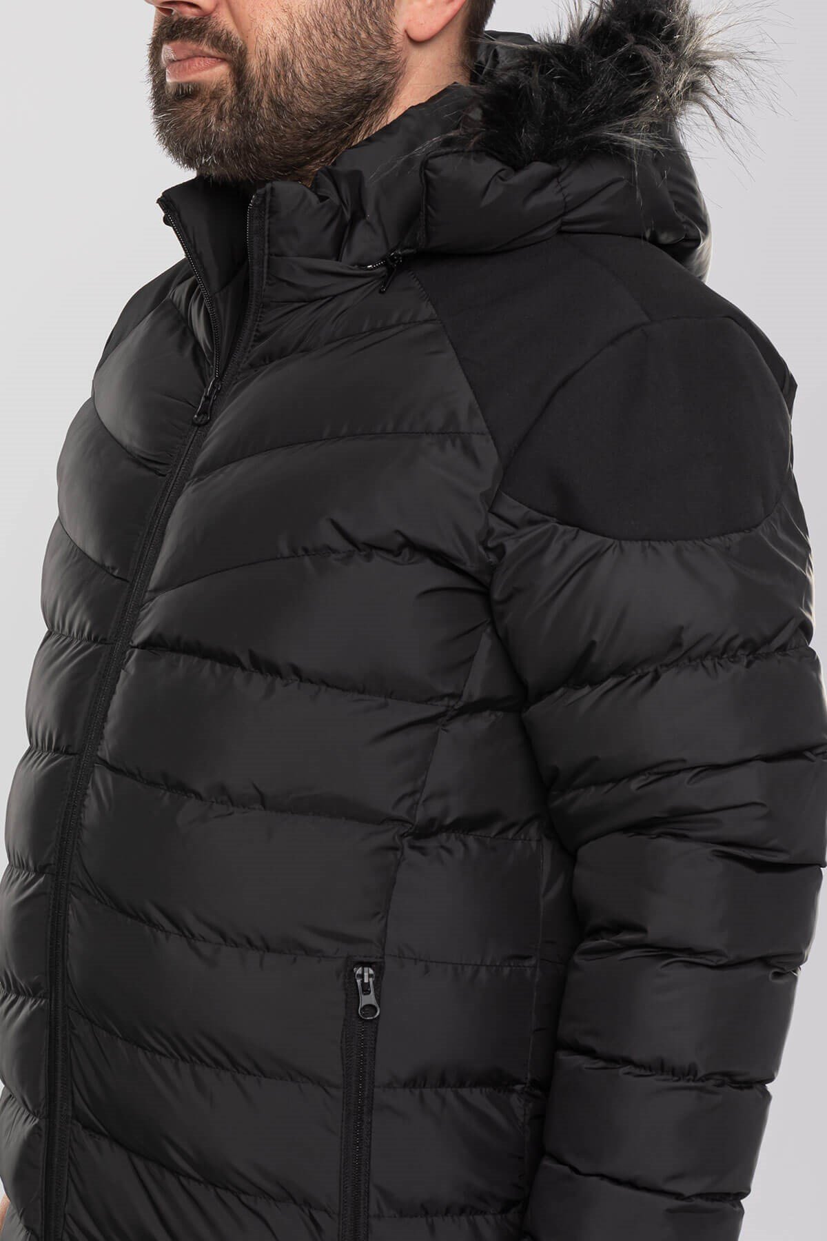 99375-205 Erkek Slimfit Kapşonlu İçi Polar Kısa Şişme Mont