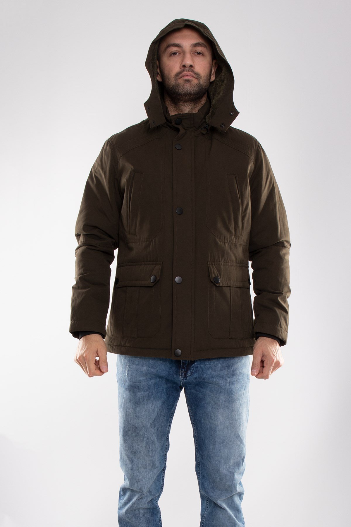 99391-242 RegularFit İçi Kürklü Kapşonlu Erkek Kaban