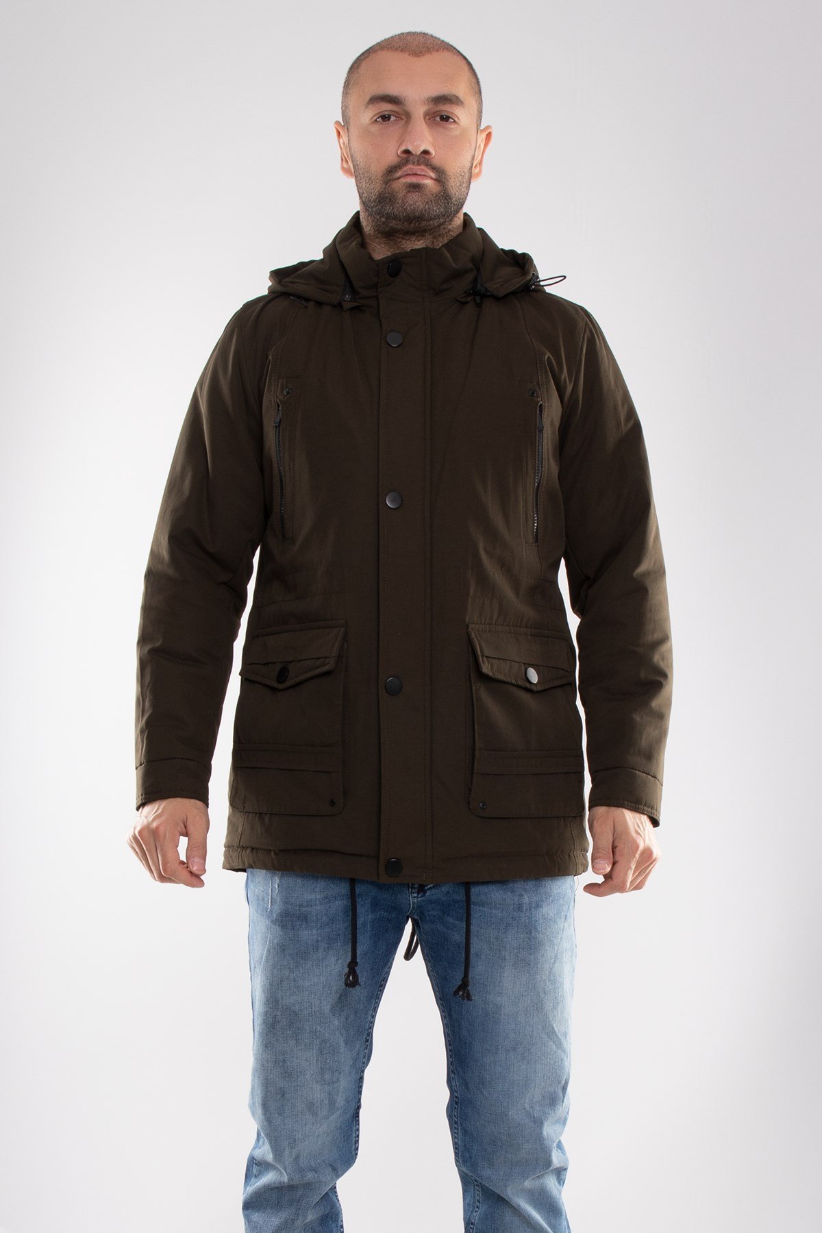 99398-242 RegularFit Kapşonlu Eteği Bağçıklı Erkek Kaban