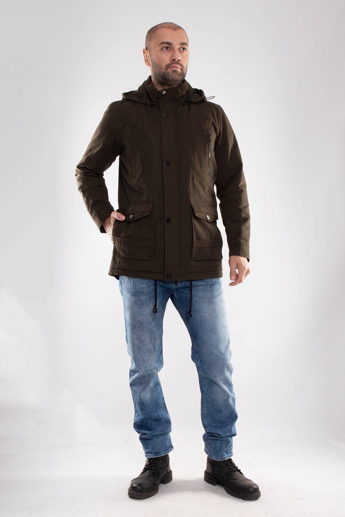 99398-242 RegularFit Kapşonlu Eteği Bağçıklı Erkek Kaban