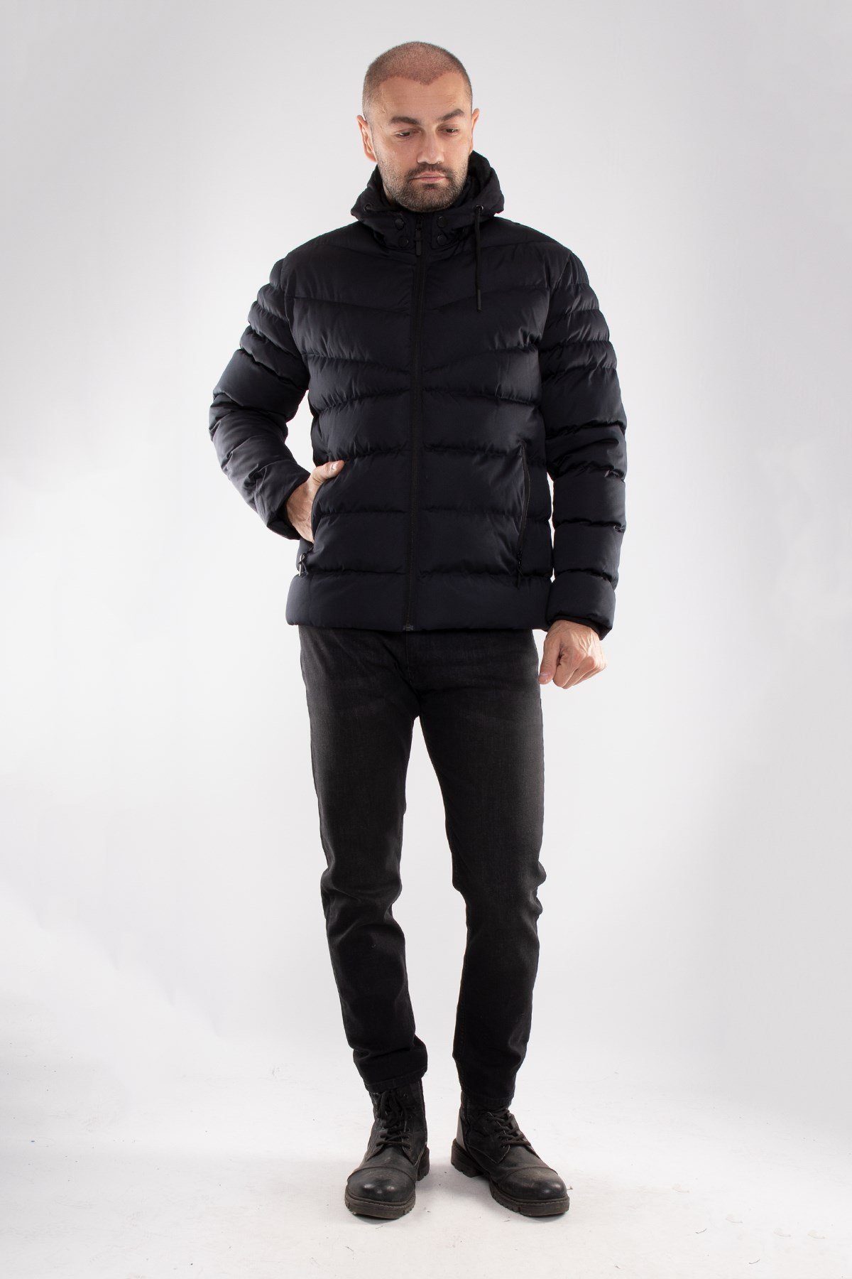 99423-304 SlimFit Kapşonlu Tay Tüyü Erkek Şişme Mont