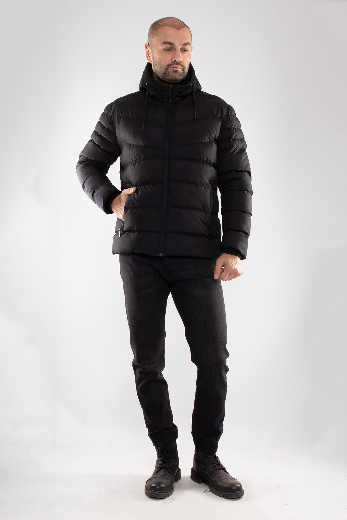 99423-304 SlimFit Kapşonlu Tay Tüyü Erkek Şişme Mont