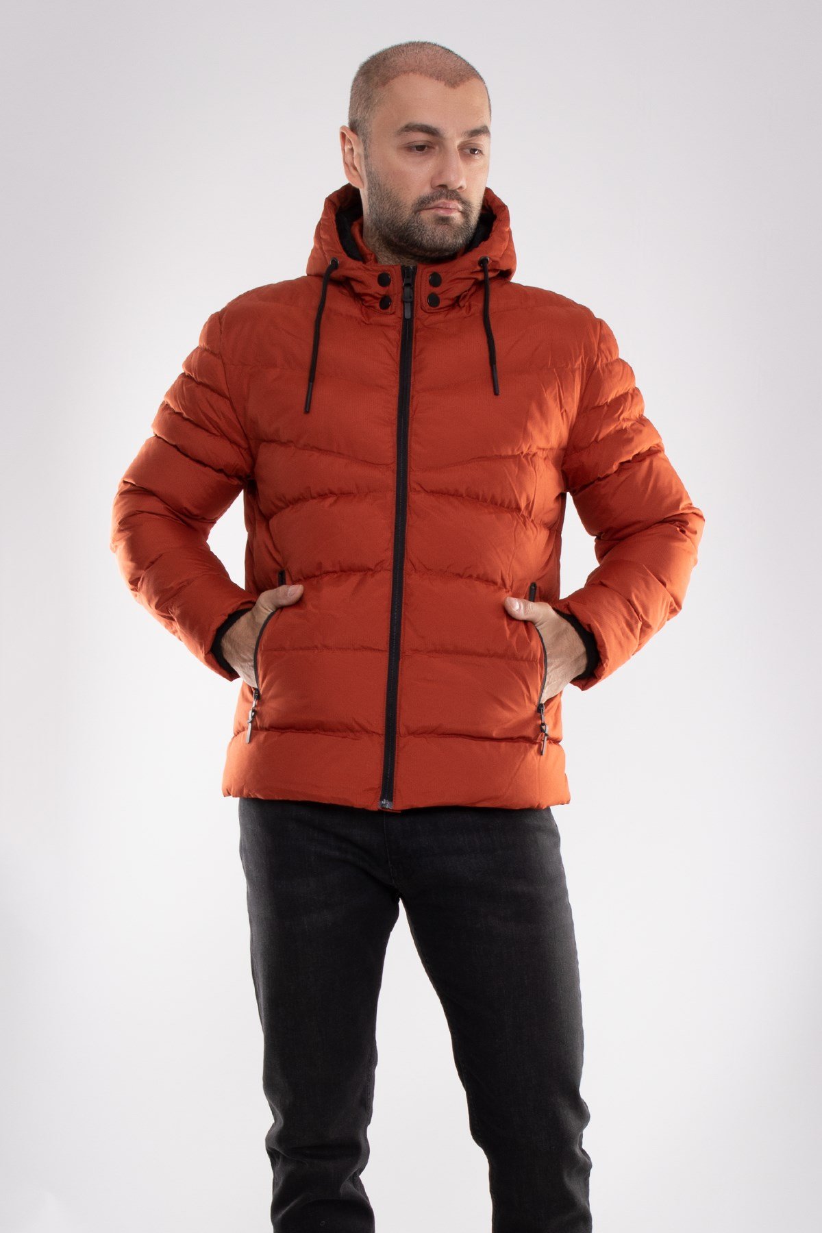 99423-304 SlimFit Kapşonlu Tay Tüyü Erkek Şişme Mont