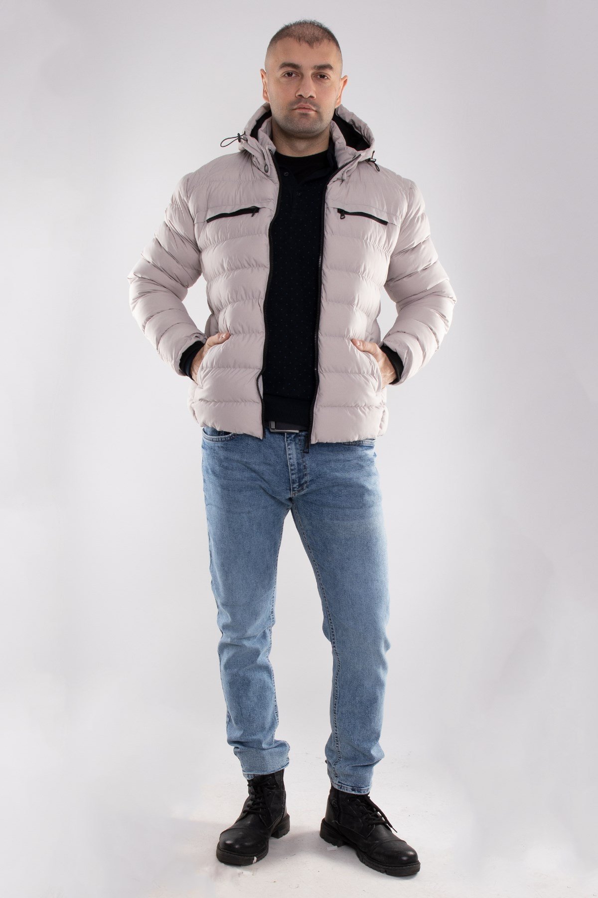 99433-304 SlimFit Kapşonlu Tay Tüyü Erkek Şişme Mont