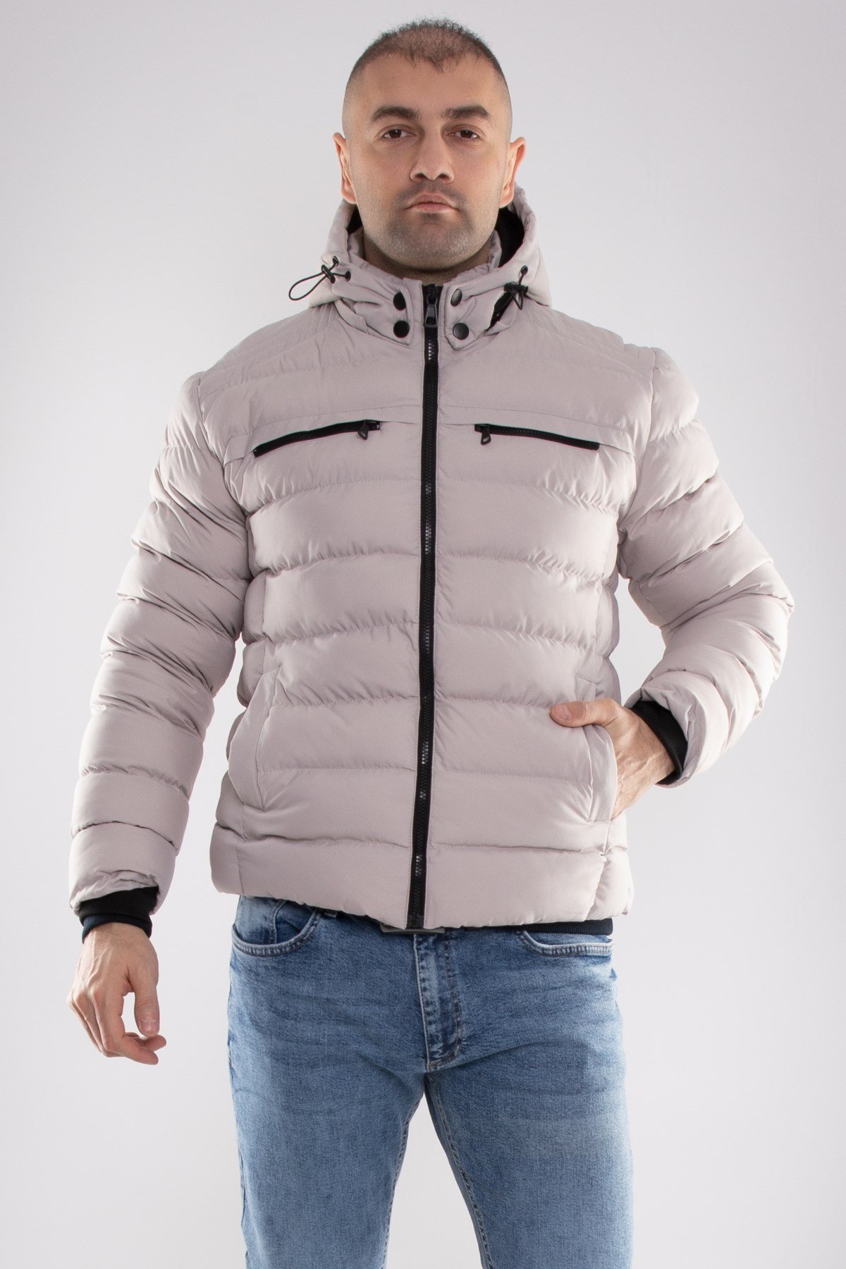 99433-304 SlimFit Kapşonlu Tay Tüyü Erkek Şişme Mont