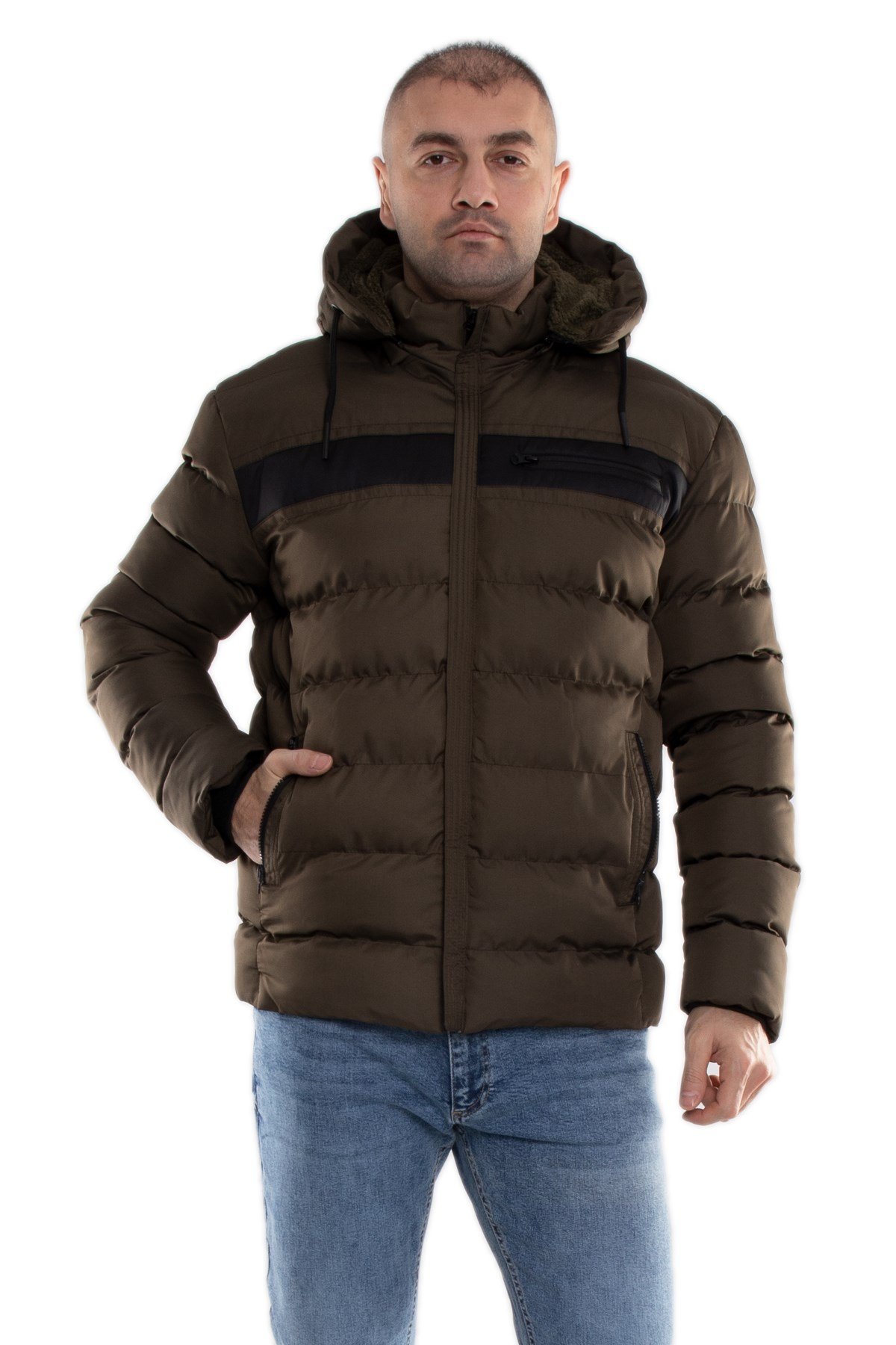 99477-113 RegularFit Kapşonlu İçi Kürklü Erkek Şişme Mont