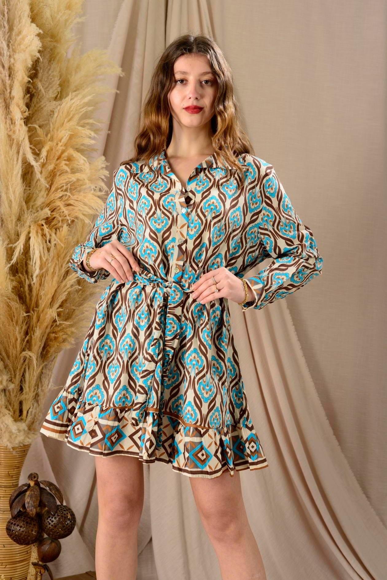 AN10602 8896 Desen Kısa Gömlek Elbise