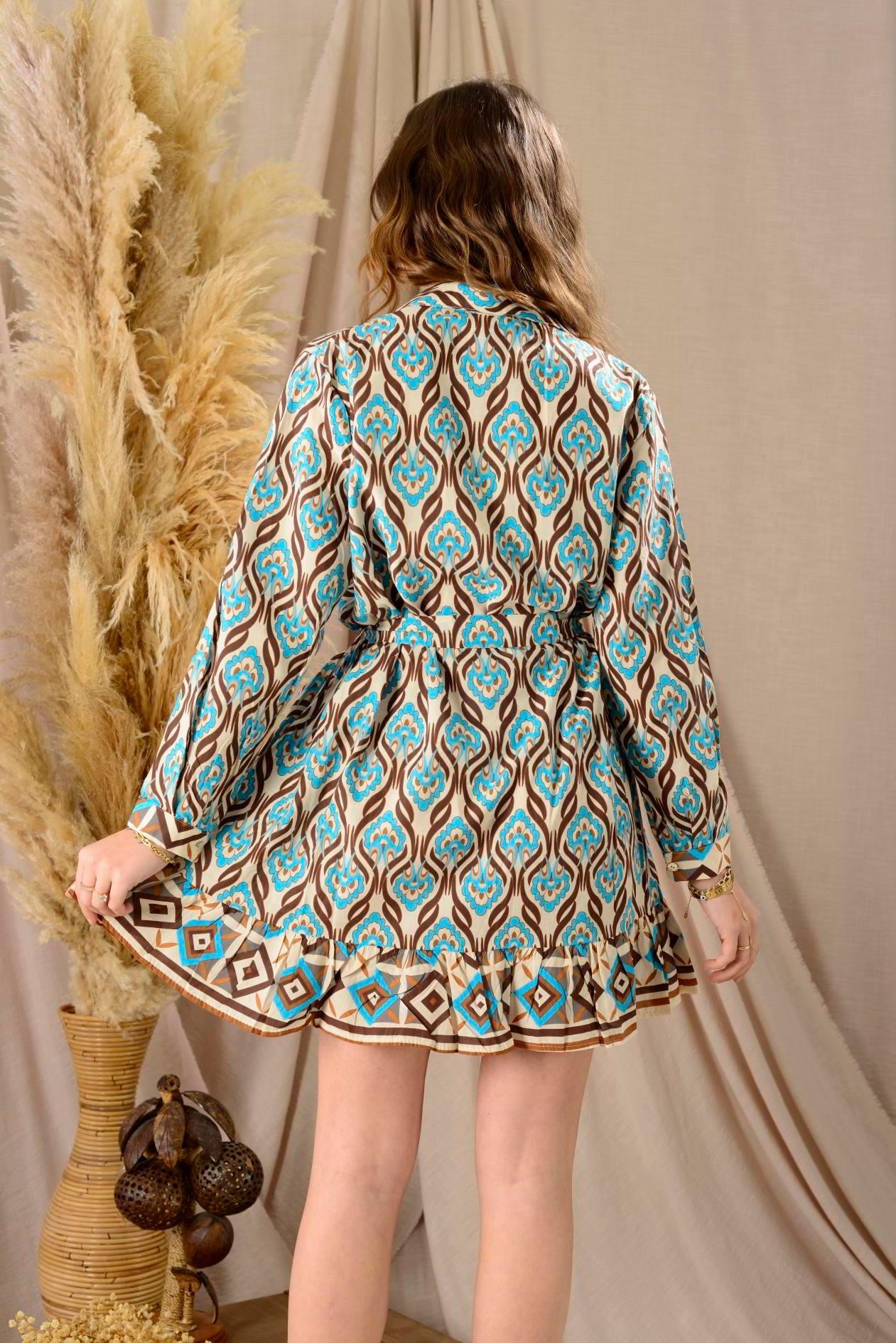 AN10602 8896 Desen Kısa Gömlek Elbise