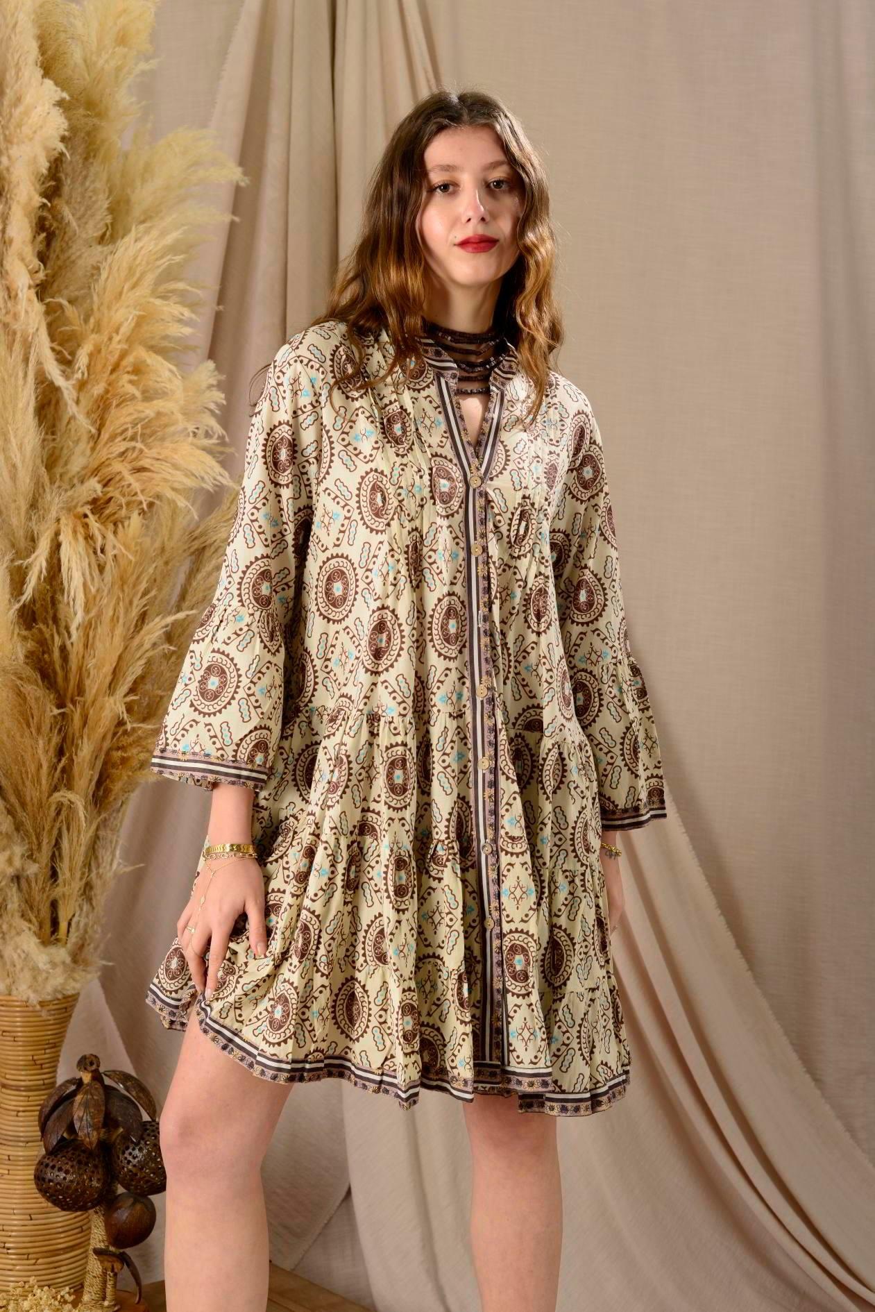 AN10680 A3672 Desen Nervür Detaylı Garnili Kısa Elbise