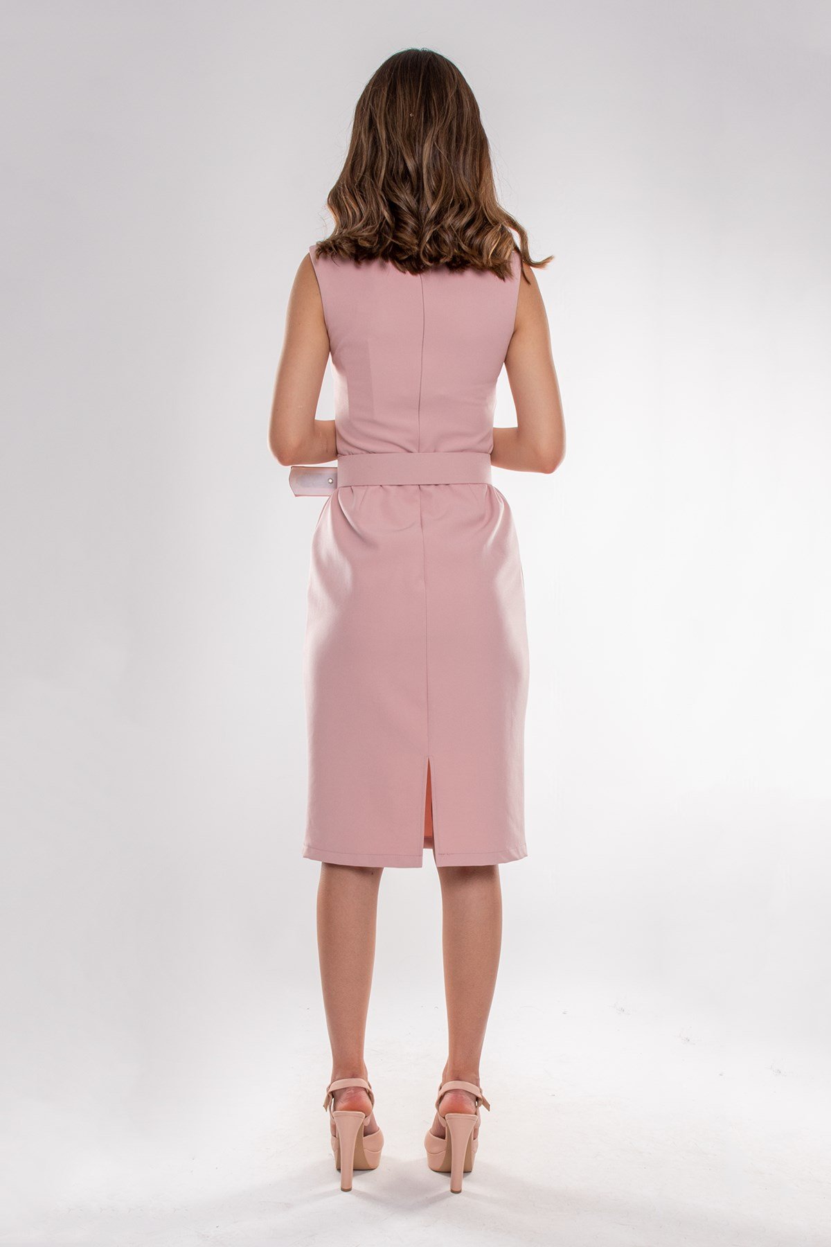 D-1068 Kemerli Kısa Krep Elbise