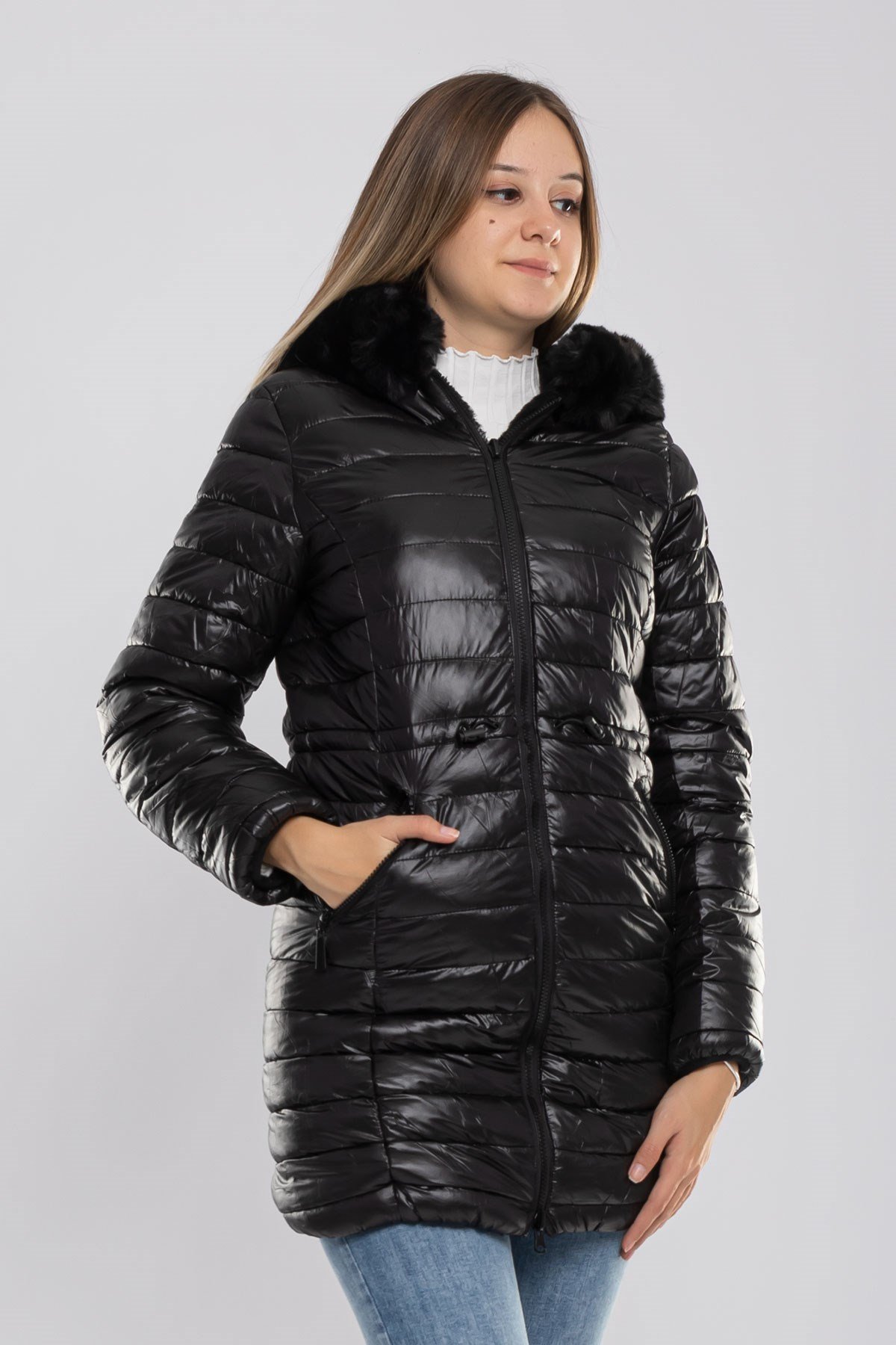 D89742 Çift Taraflı İçi Kürklü Kadın Şişme Mont