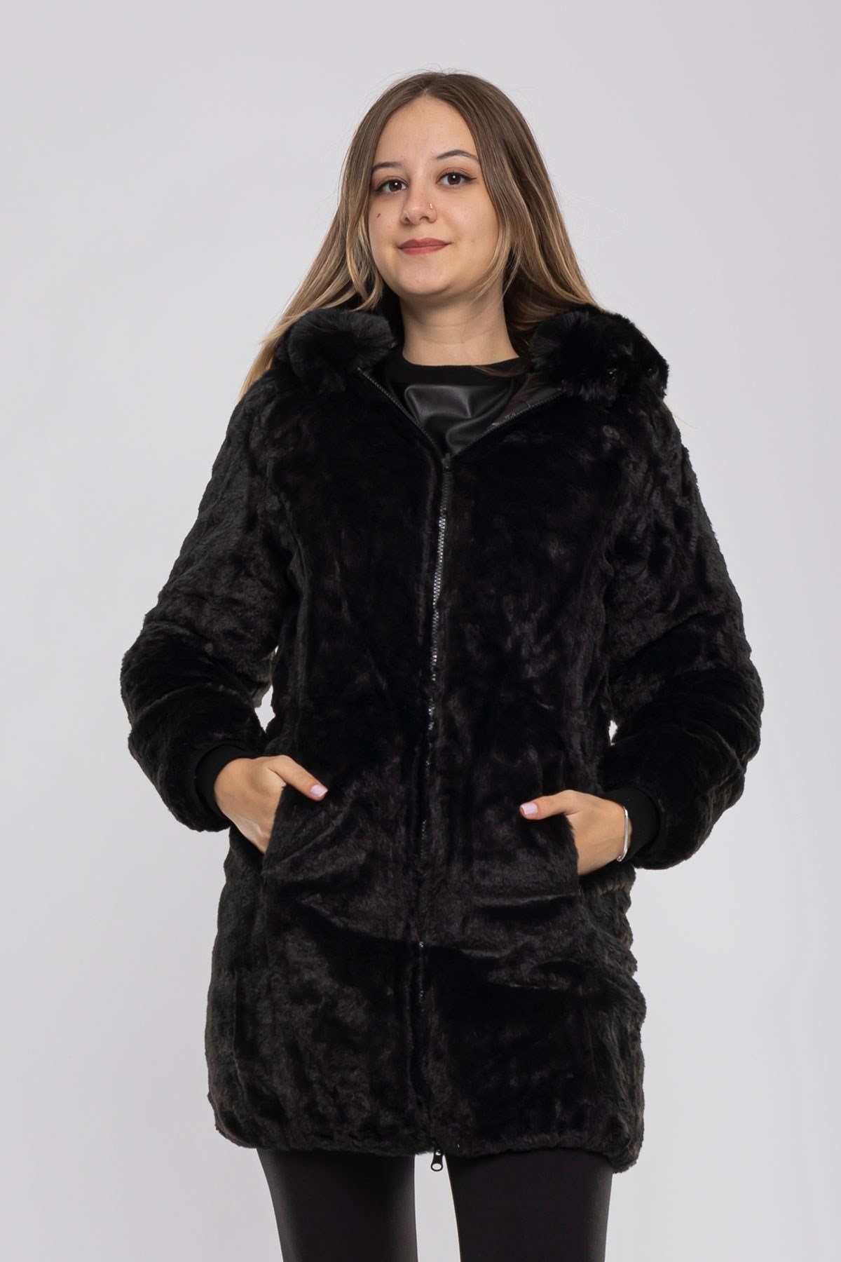 D89742 Çift Taraflı İçi Kürklü Kadın Şişme Mont