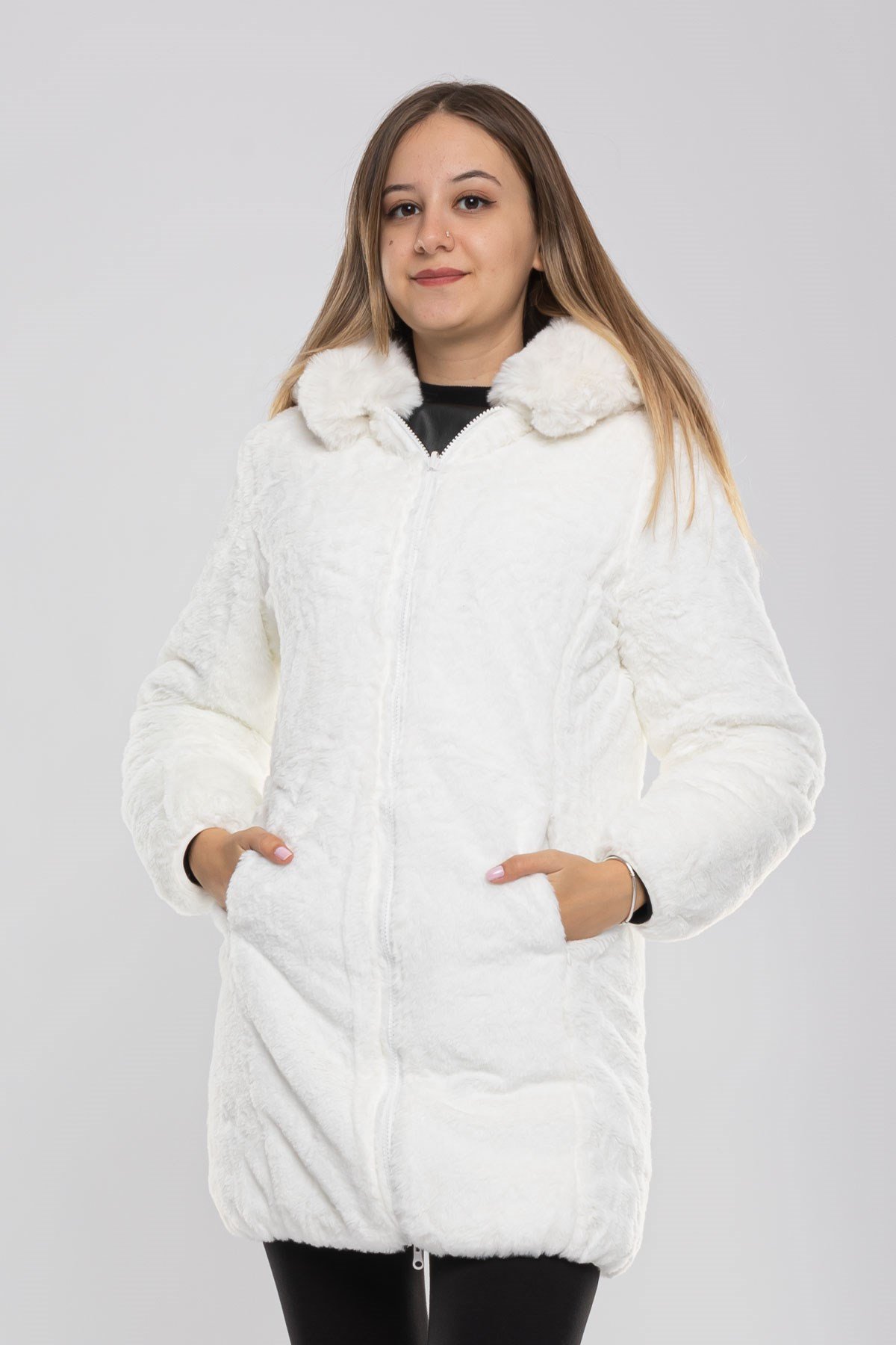 D89742 Çift Taraflı İçi Kürklü Kadın Şişme Mont