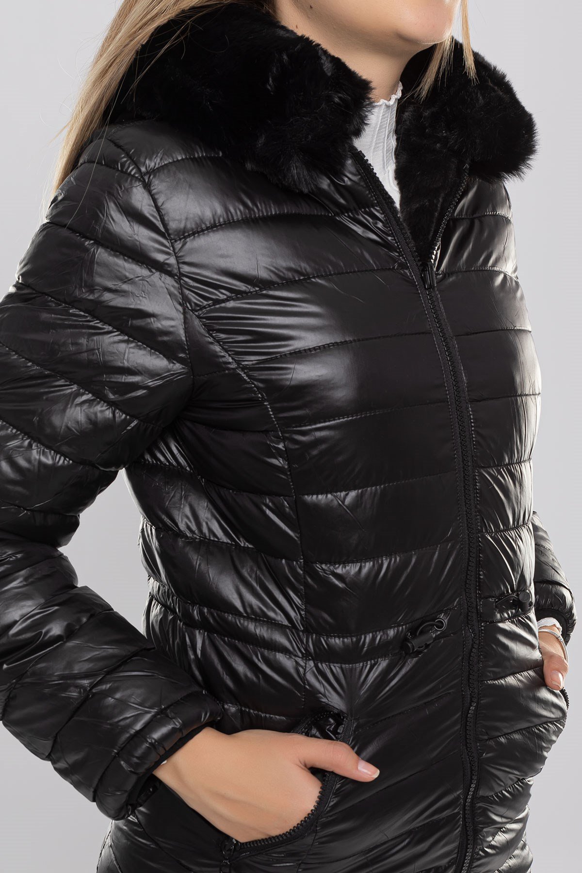 D89742 Çift Taraflı İçi Kürklü Kadın Şişme Mont