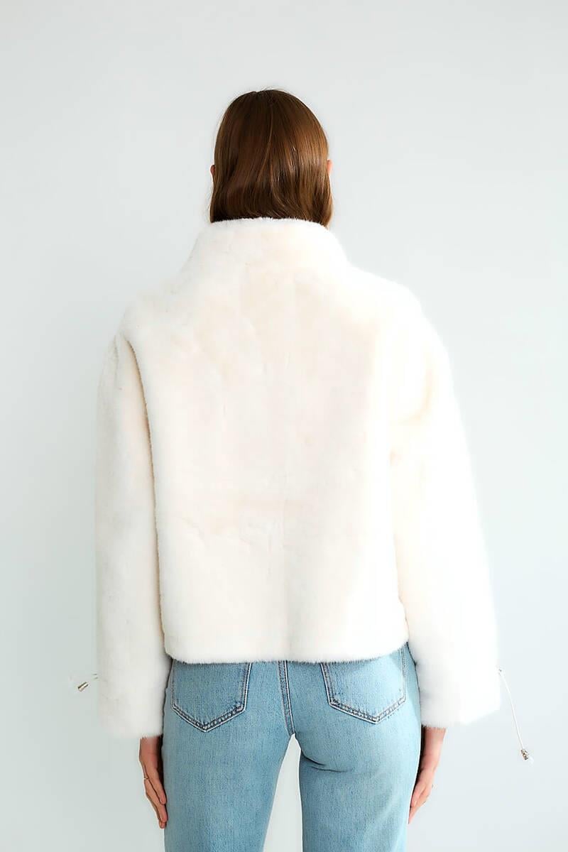 D99681 Deri Cep Kapaklı Kısa Crop Kürklü Ceket