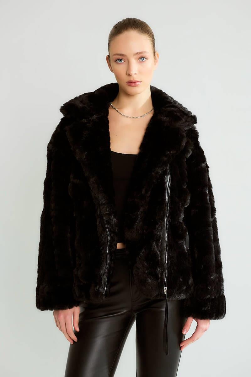 D99858 İçi Astarlı Ponponlu Kürklü Ceket