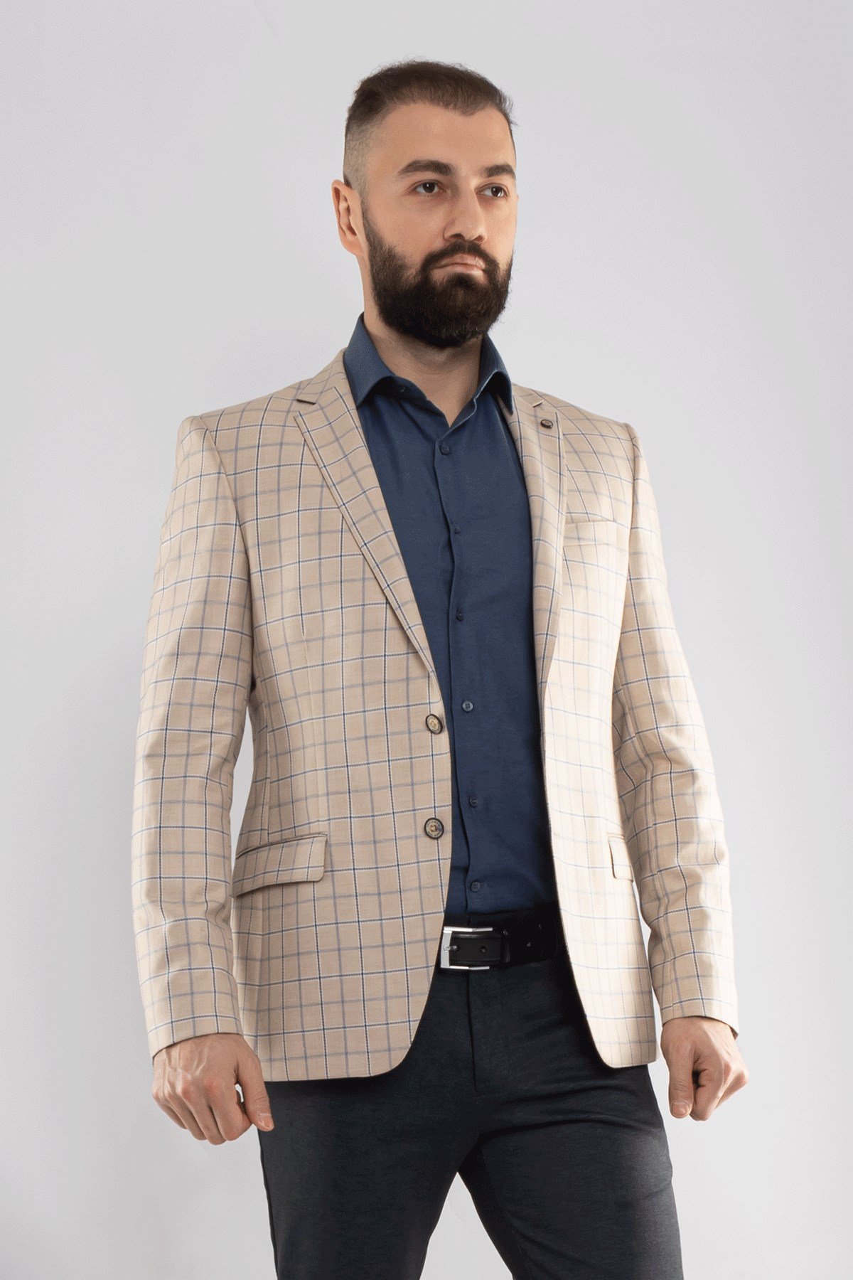 J16Y04017 KARELİ SLİMFİT 6 DROP TEK CEKET