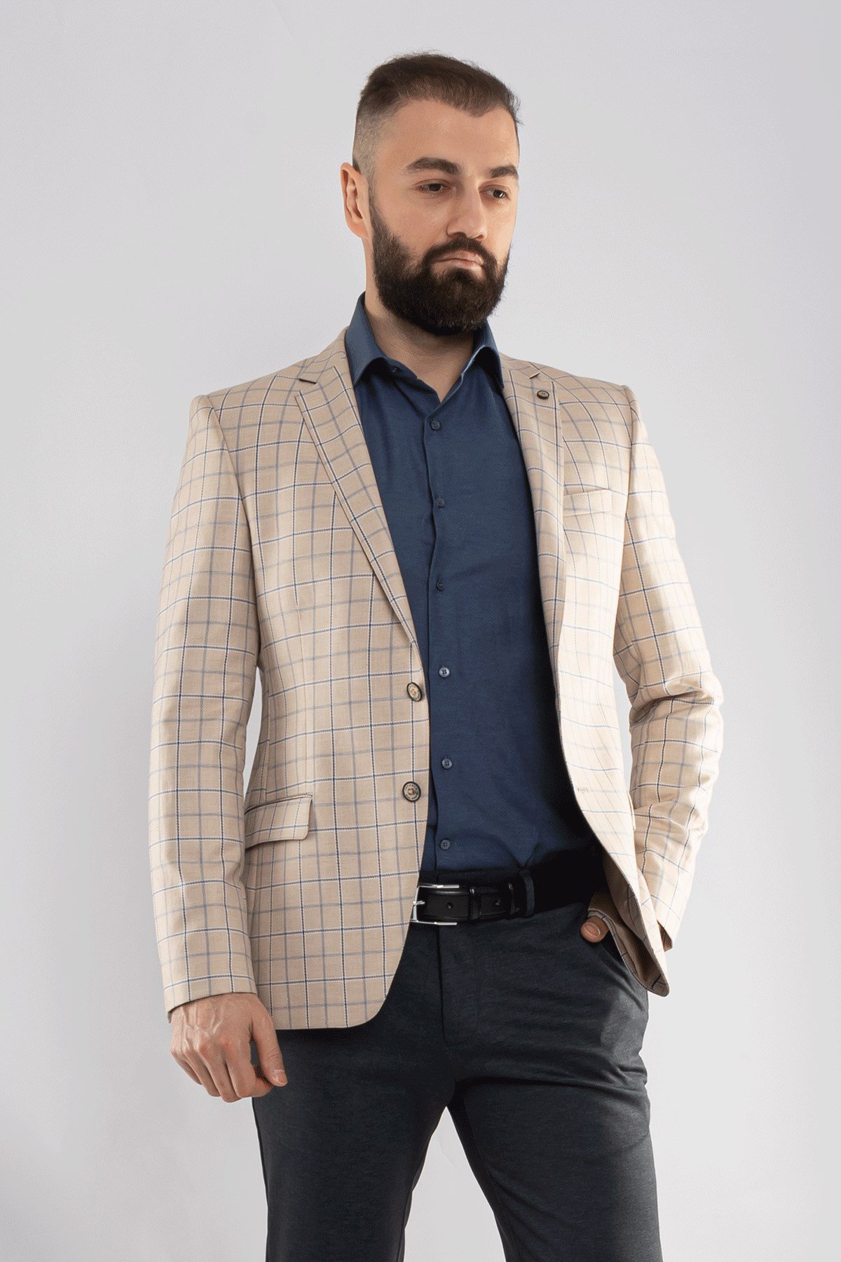 J16Y04017 KARELİ SLİMFİT 6 DROP TEK CEKET