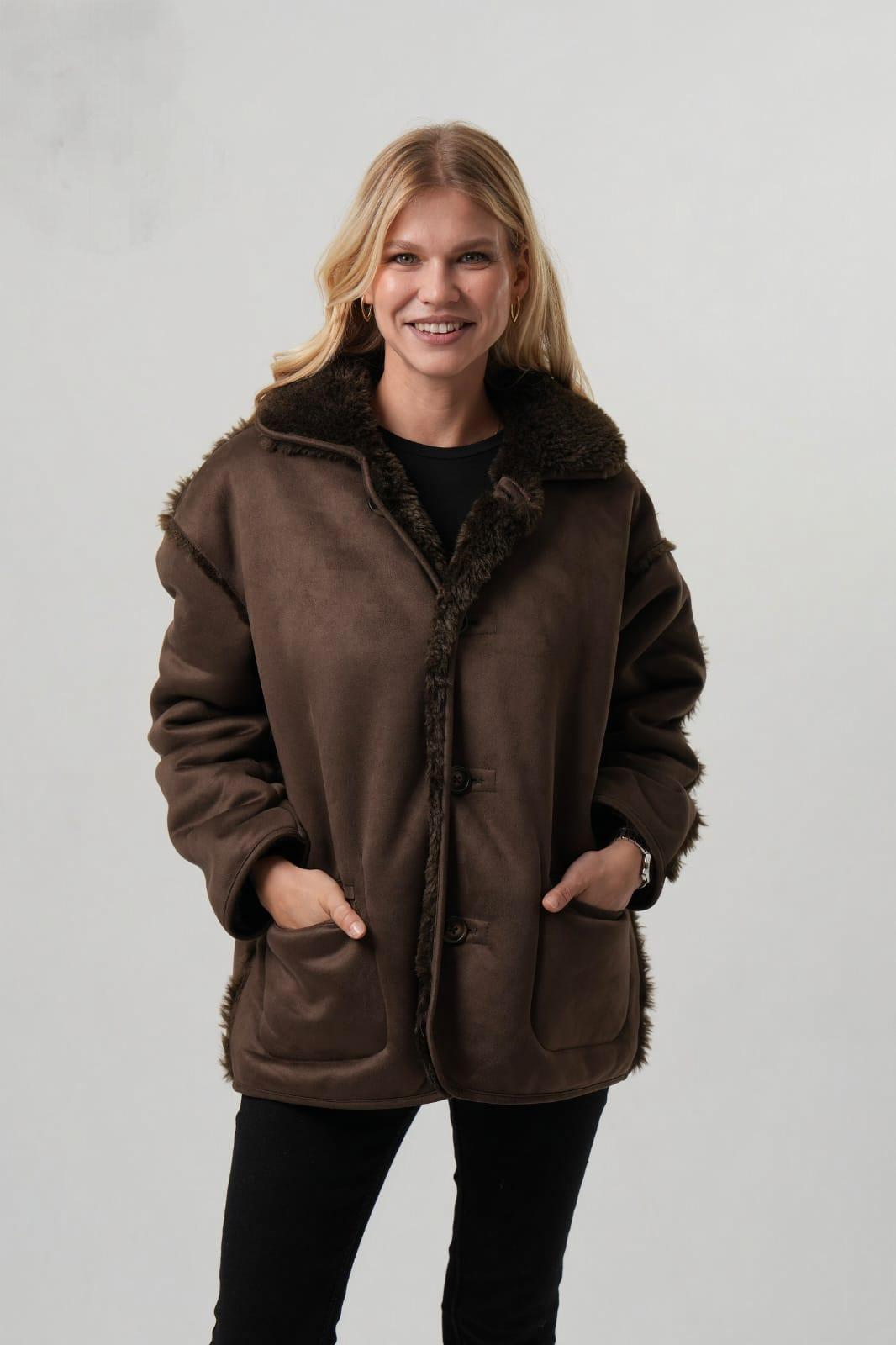 JEAN İçi Kürklü Düğmeli Nubuk Kadın Mont