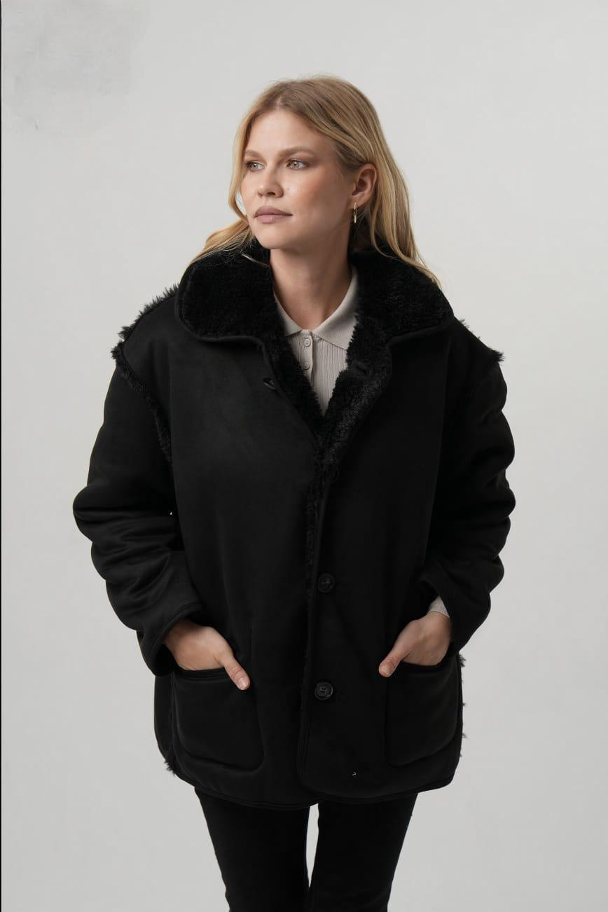 JEAN İçi Kürklü Düğmeli Nubuk Kadın Mont