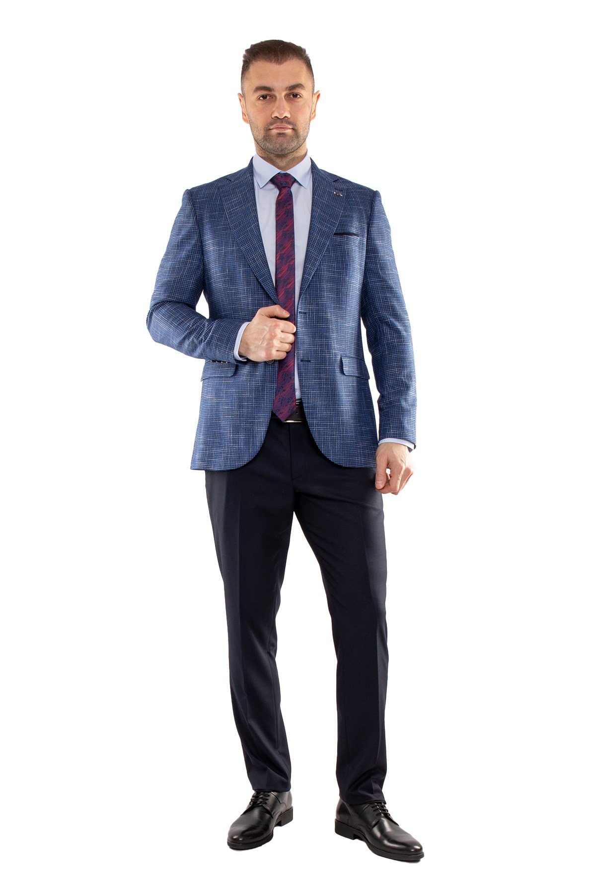 JK35SF02M045 Slimfit 6 Drop Ekose Yelekli Takım Elbise