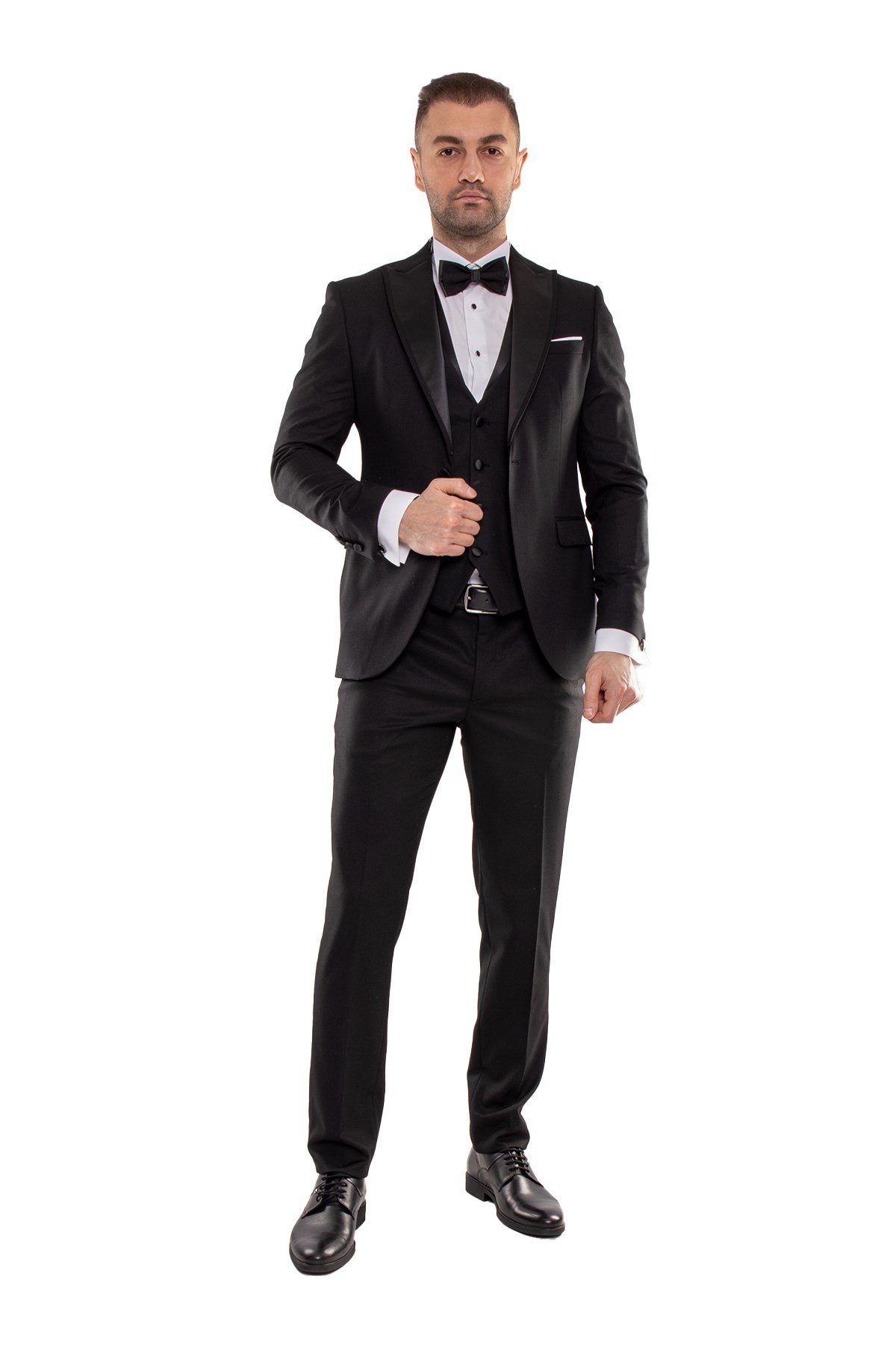 JK36SF18M001 Slimfit 6 Drop Papyonlu Çıkma Yaka Yelekli Damatlık