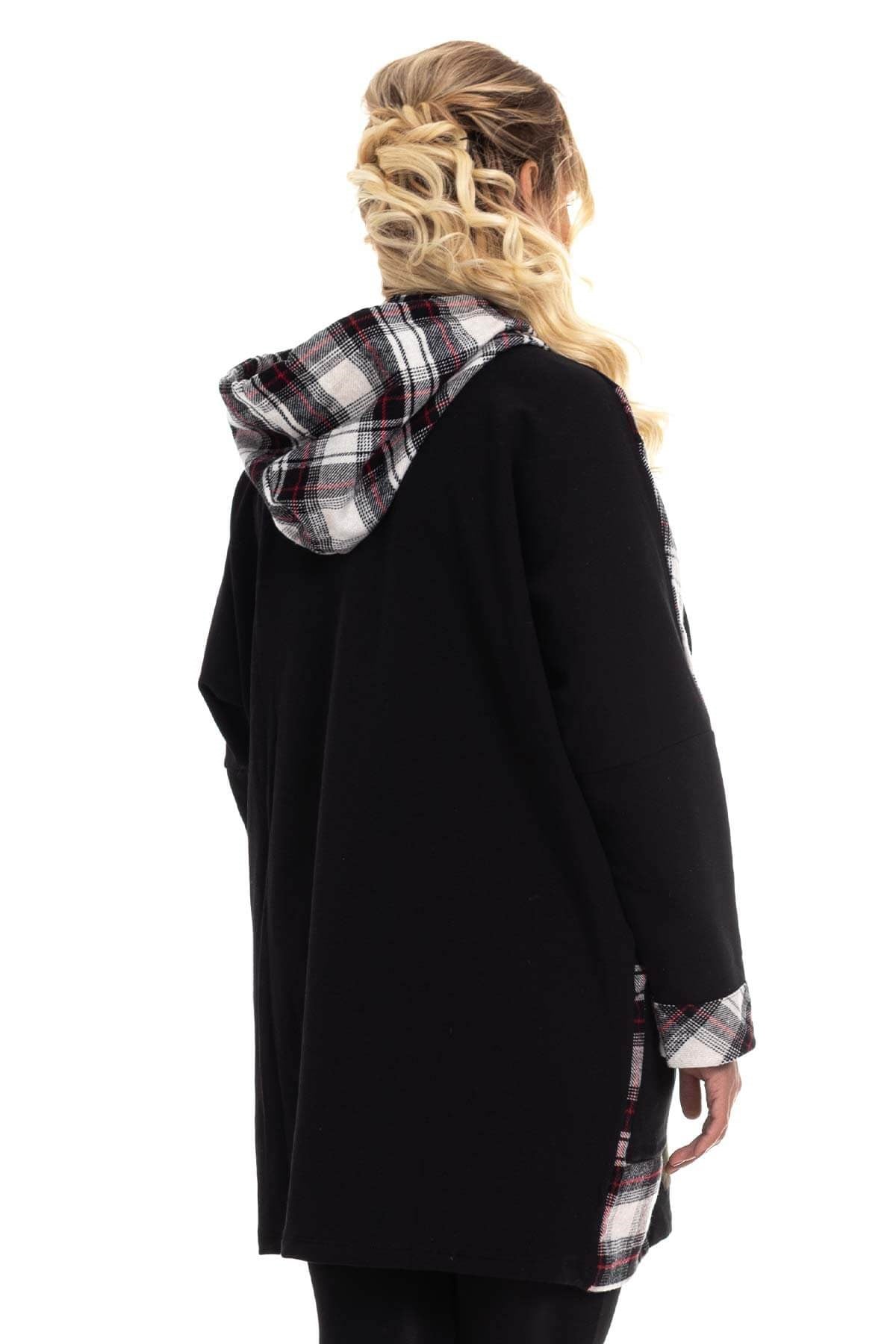 JOY640 Ekose Desen Kapşonlu Tunik