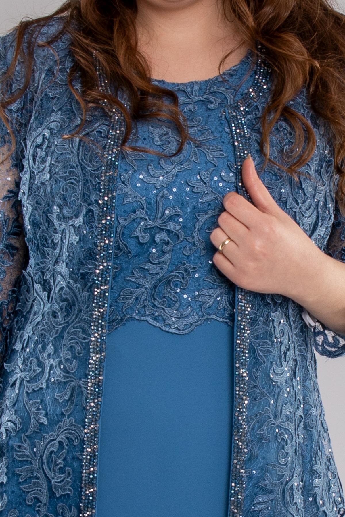 M-634 3D Güpür Pul Nakışlı Patı Boncuklu Kısa Elbise Ceket Takım