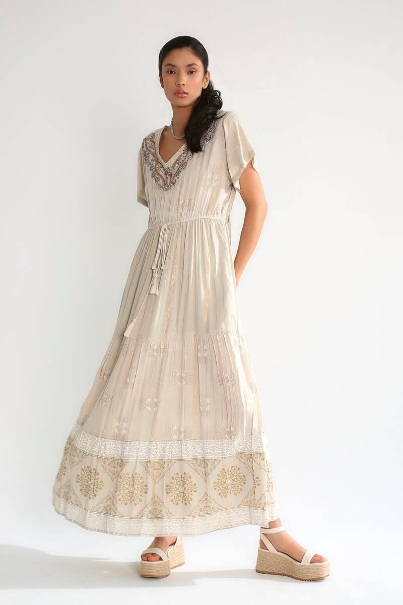 M38573 Yaka Paket Nakışlı Simli Astarlı Mibidoy Elbise