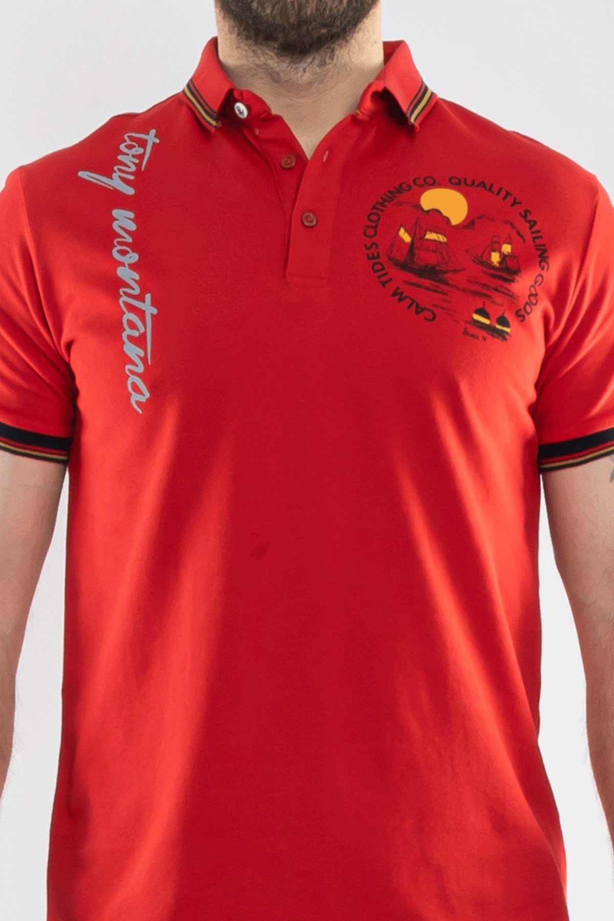 PL-2440 Penye Lacost Polo Yaka Gemi Baskılı Pamuk Tshirt