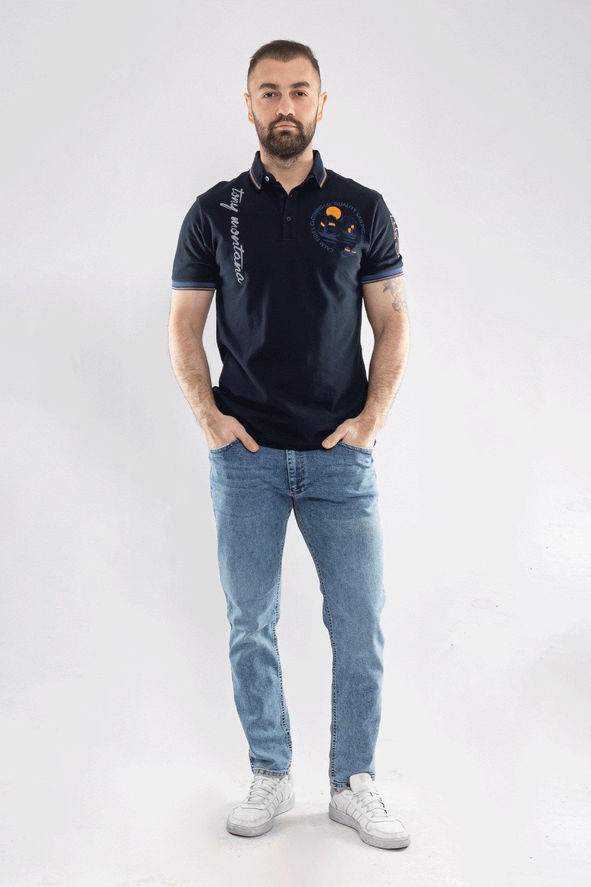 PL-2440 Penye Lacost Polo Yaka Gemi Baskılı Pamuk Tshirt