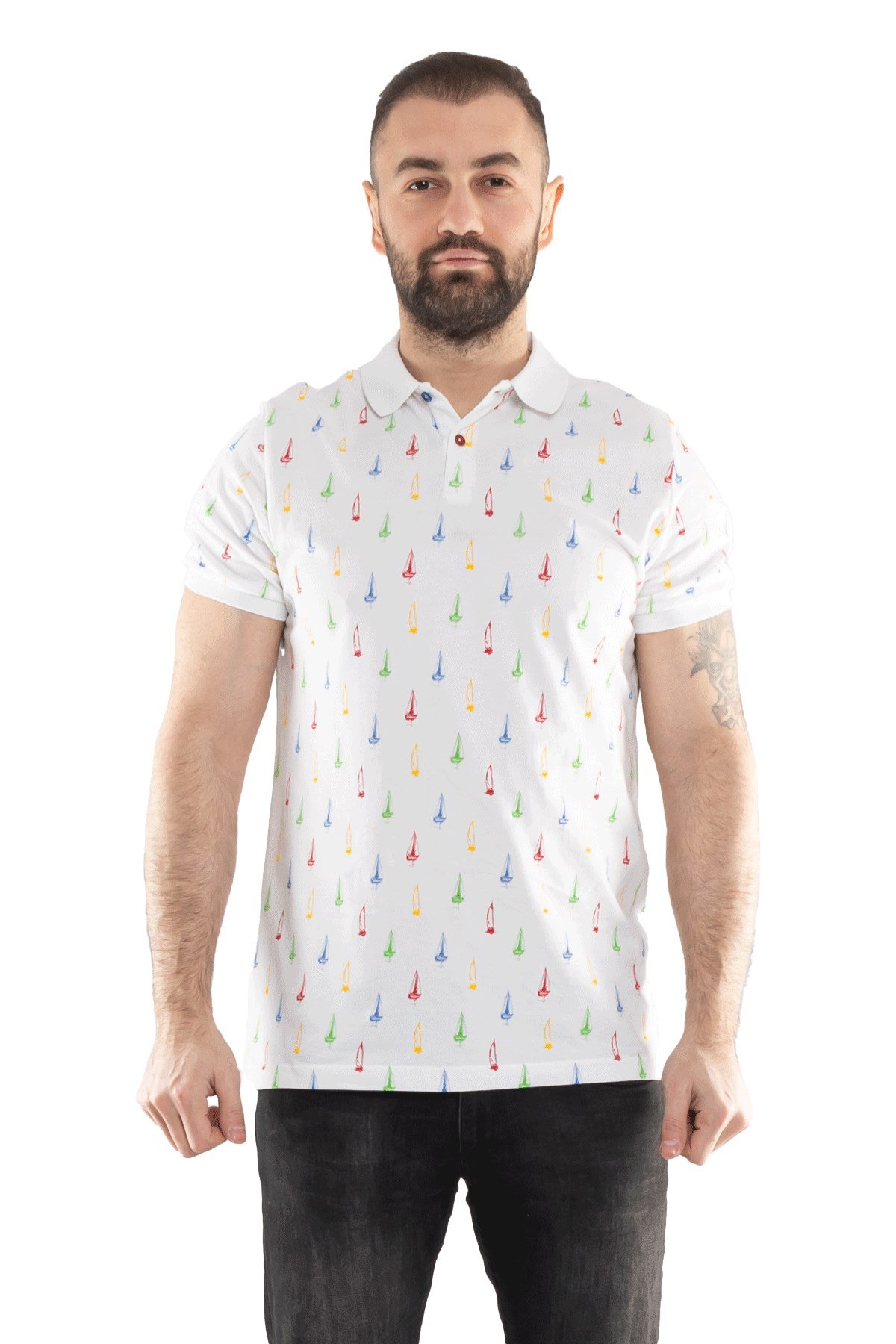 PL-3361 Polo Yaka Baskılı Pamuk Tshirt