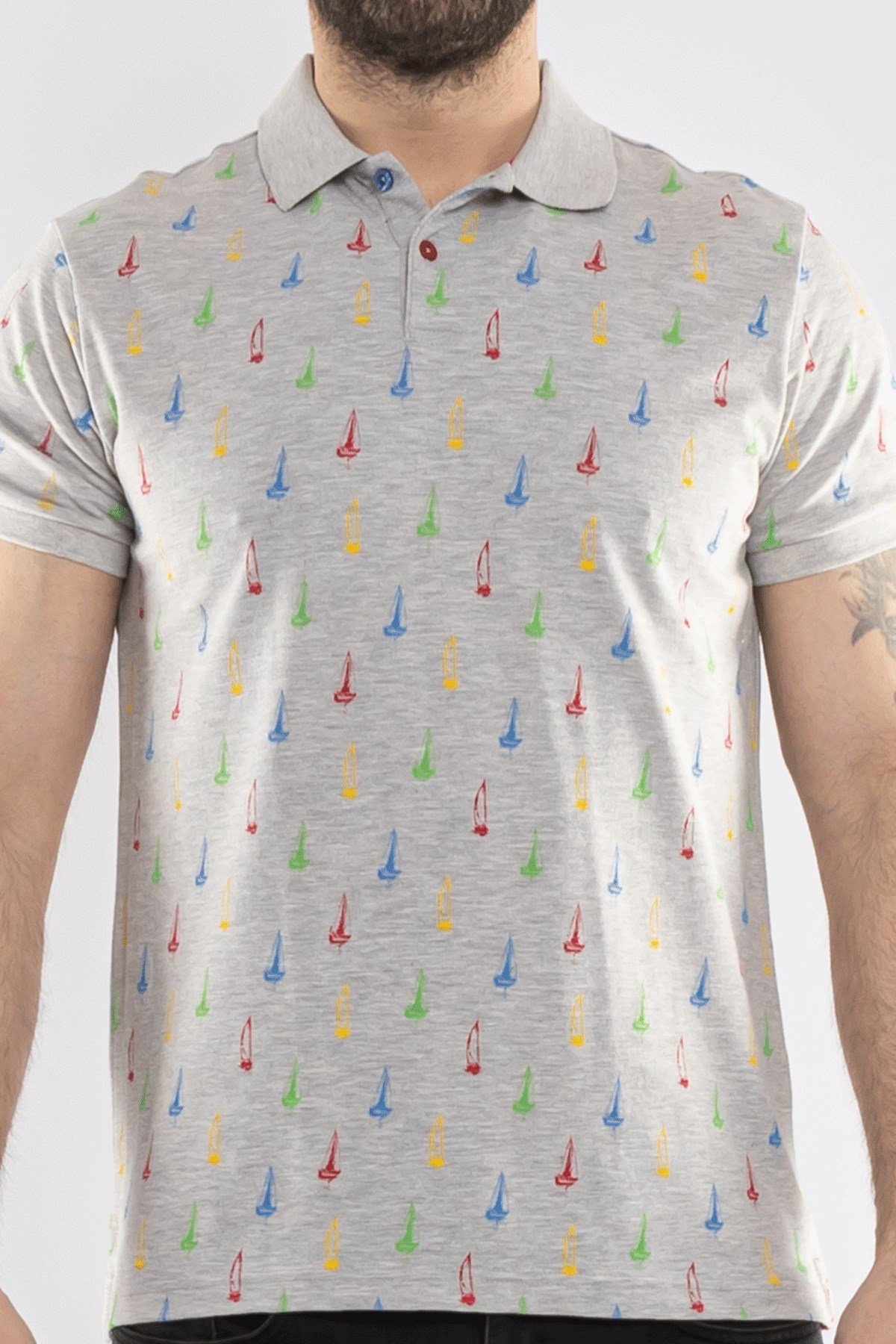 PL-3361 Polo Yaka Baskılı Pamuk Tshirt