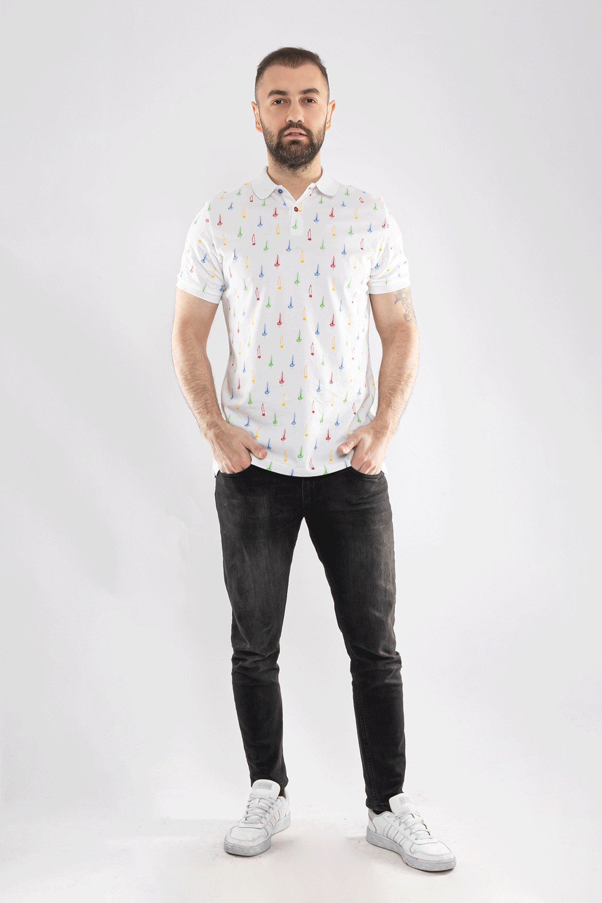 PL-3361 Polo Yaka Baskılı Pamuk Tshirt