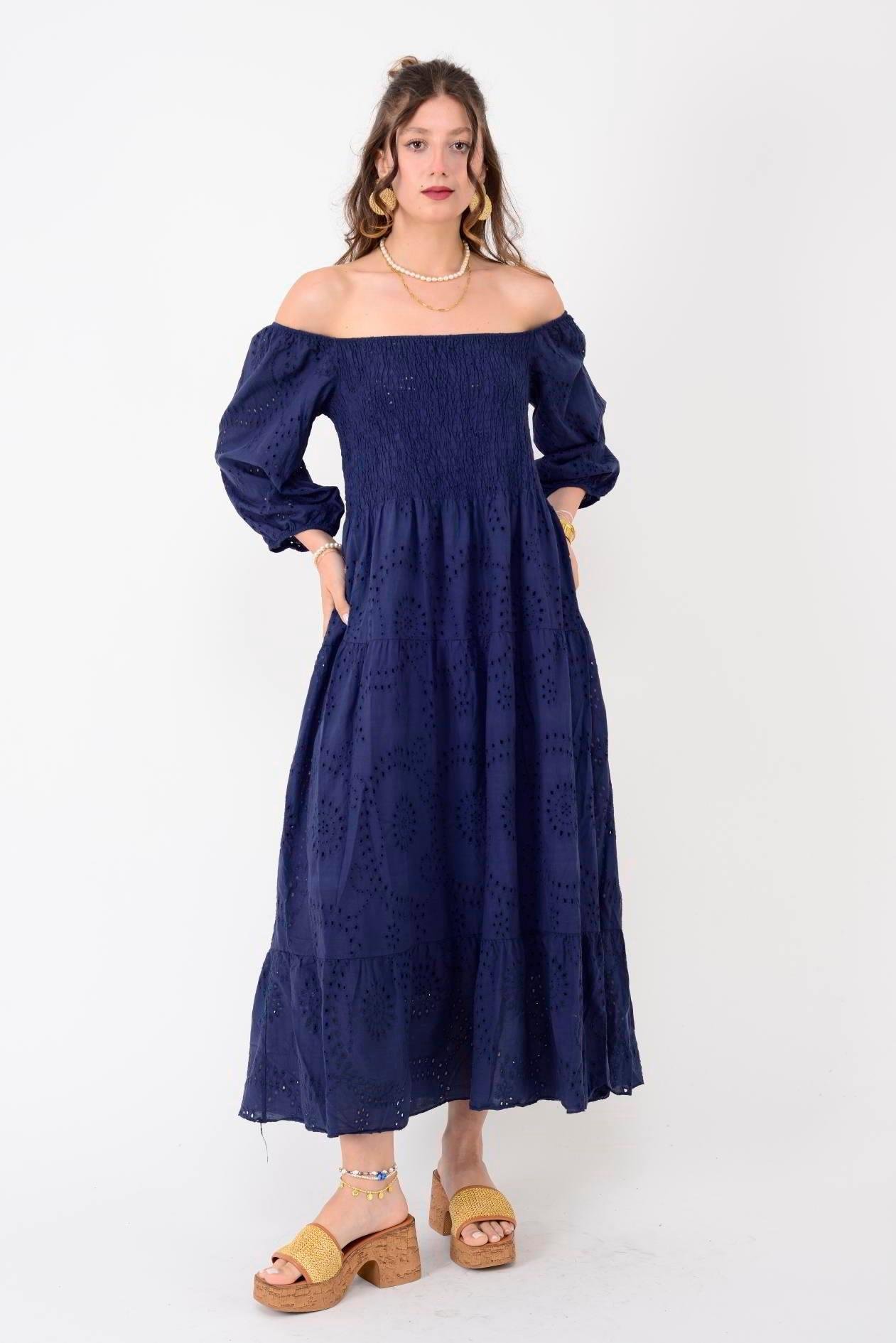 SN611 Kare Yaka Fistolu Katlı Uzun Elbise