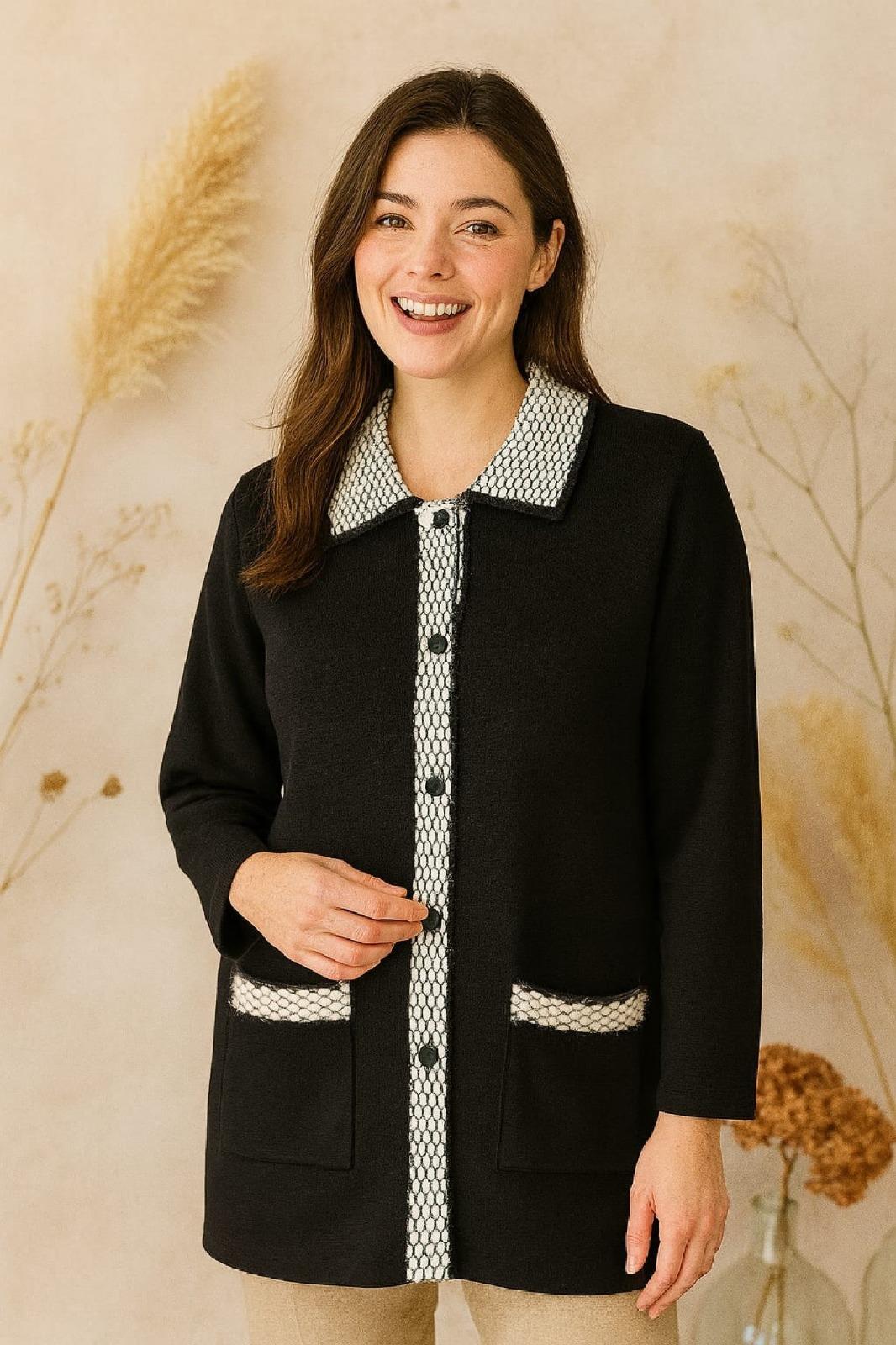 T4110 Patı Yakası Sakallı Düğmeli Triko Ceket