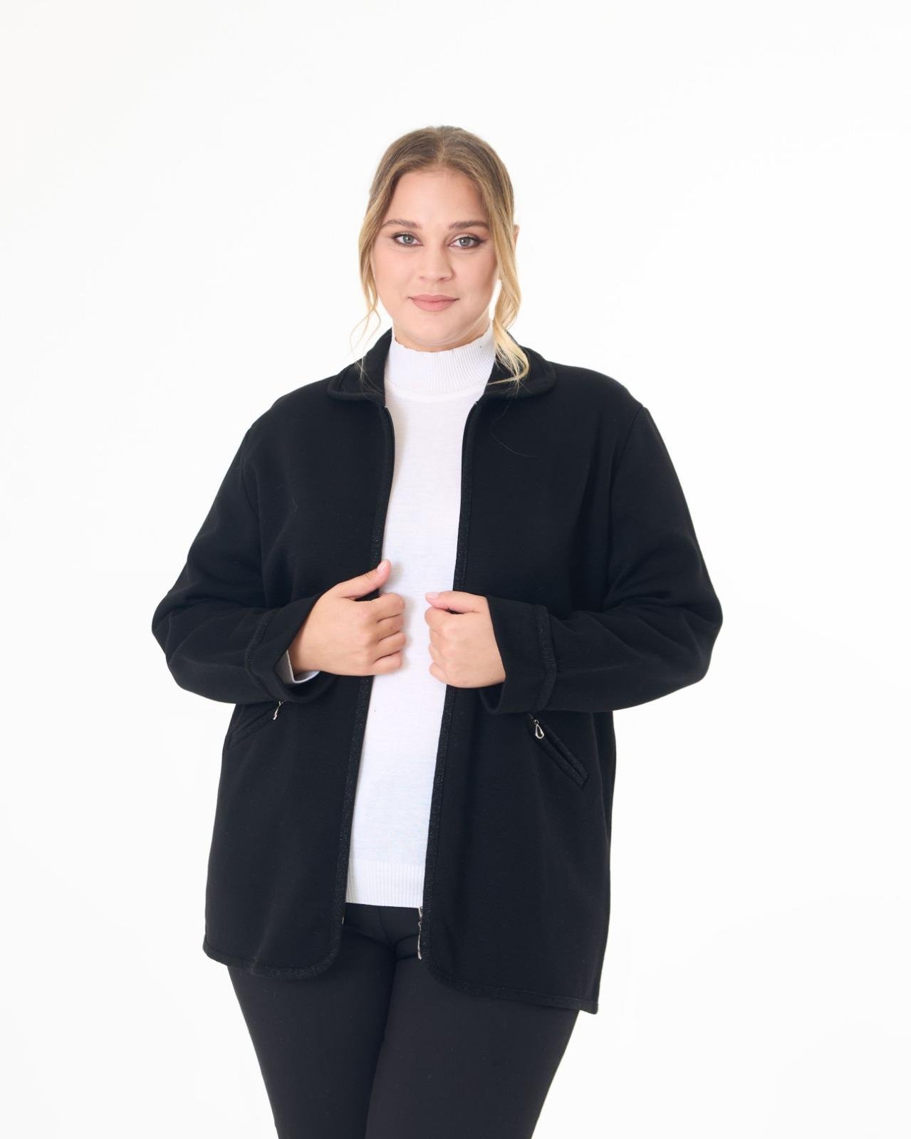 T4115 Fermuarlı Cepli Triko Çelik Örme Ceket