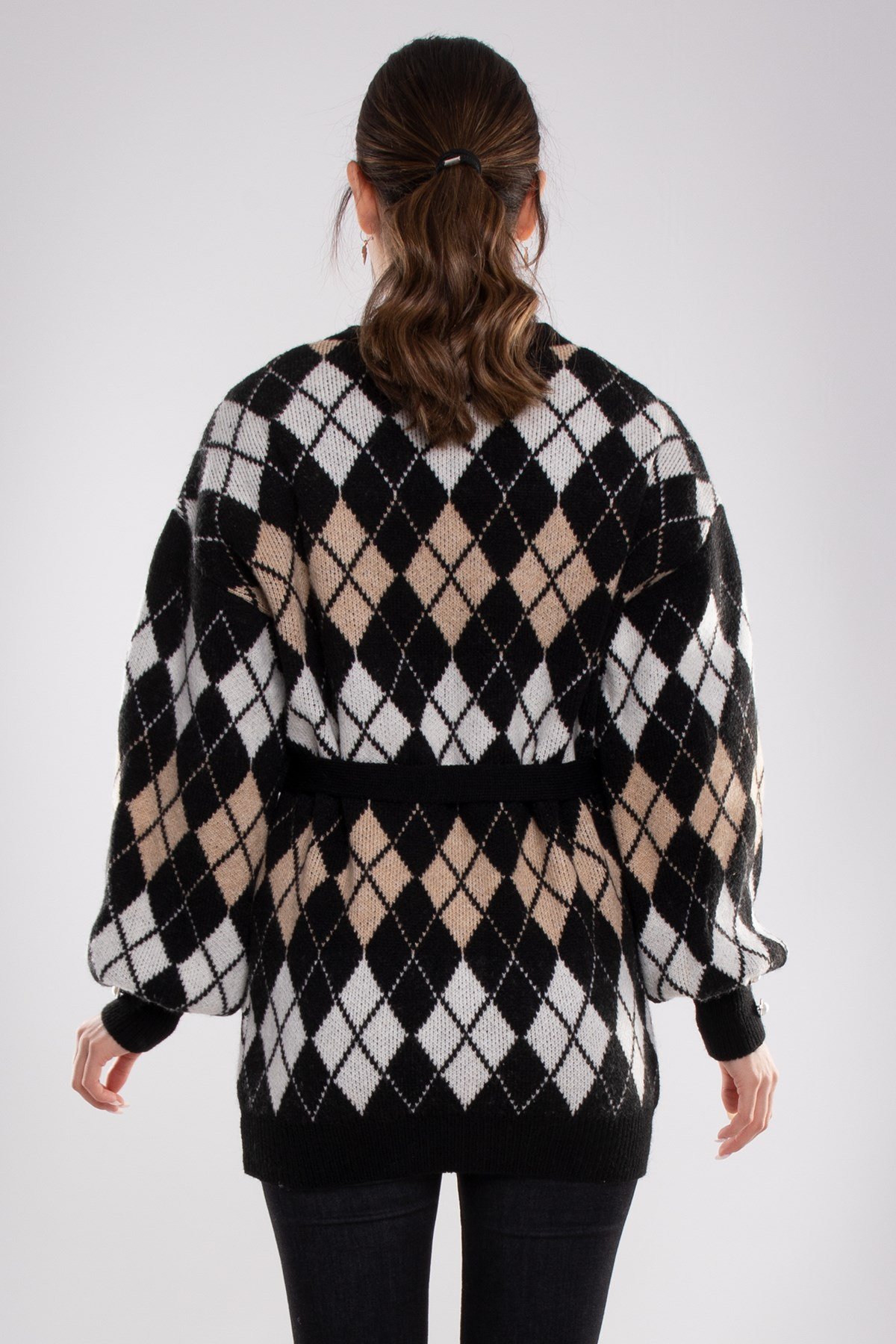 T93723 Cepli Baklava Desen İnci Düğmeli Triko Hırka