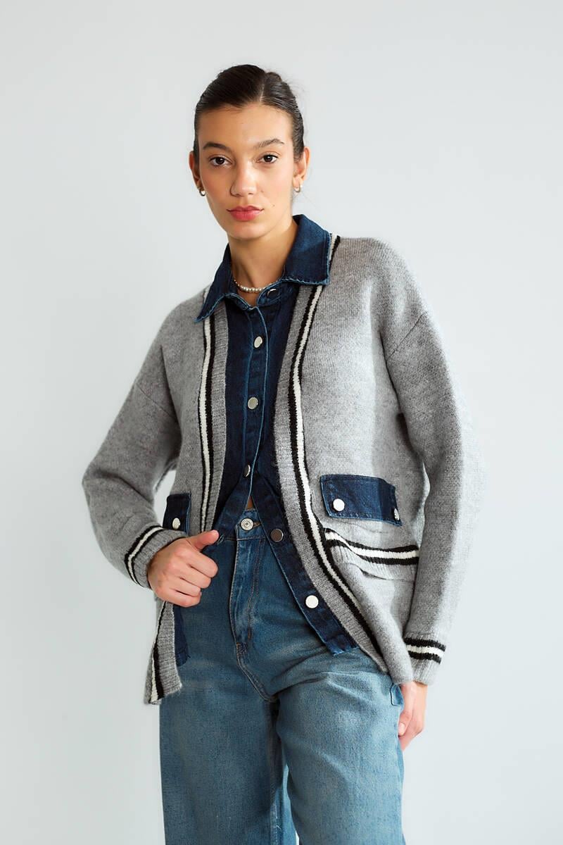 T94757 Kot Detaylı Cepli Angora Ceket