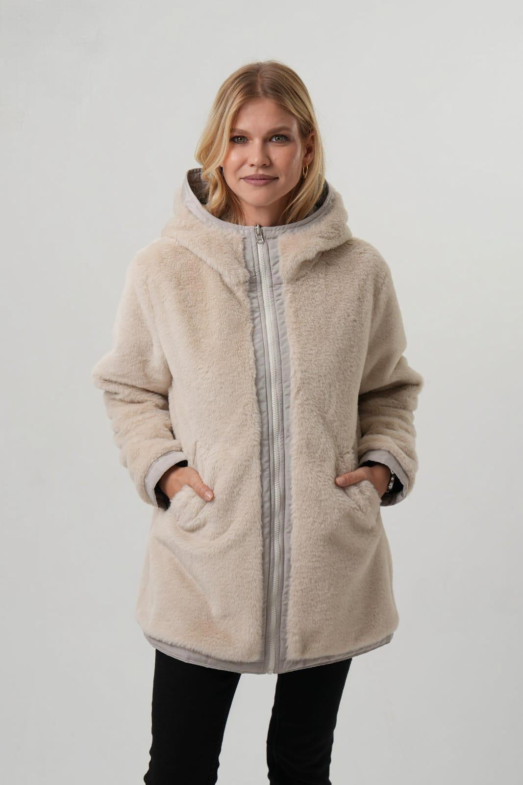 VİOLET Kapüşonlu Bele Bağcıklı İçi Peluş Kürklü Kadın Mont