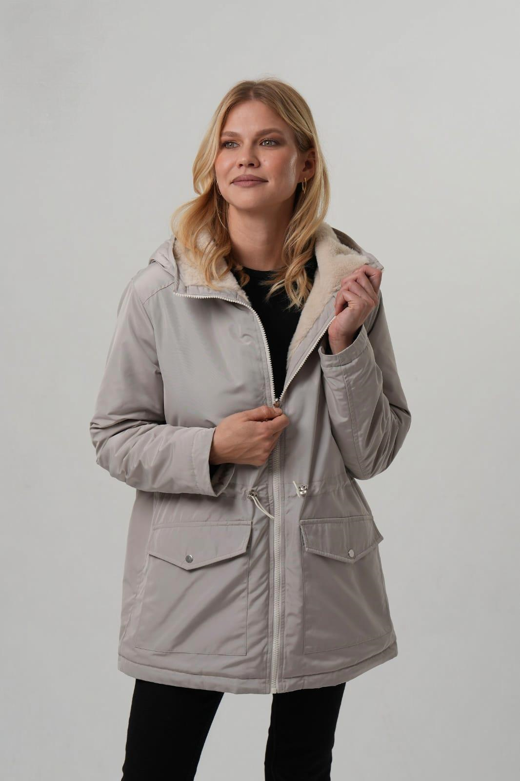 VİOLET Kapüşonlu Bele Bağcıklı İçi Peluş Kürklü Kadın Mont