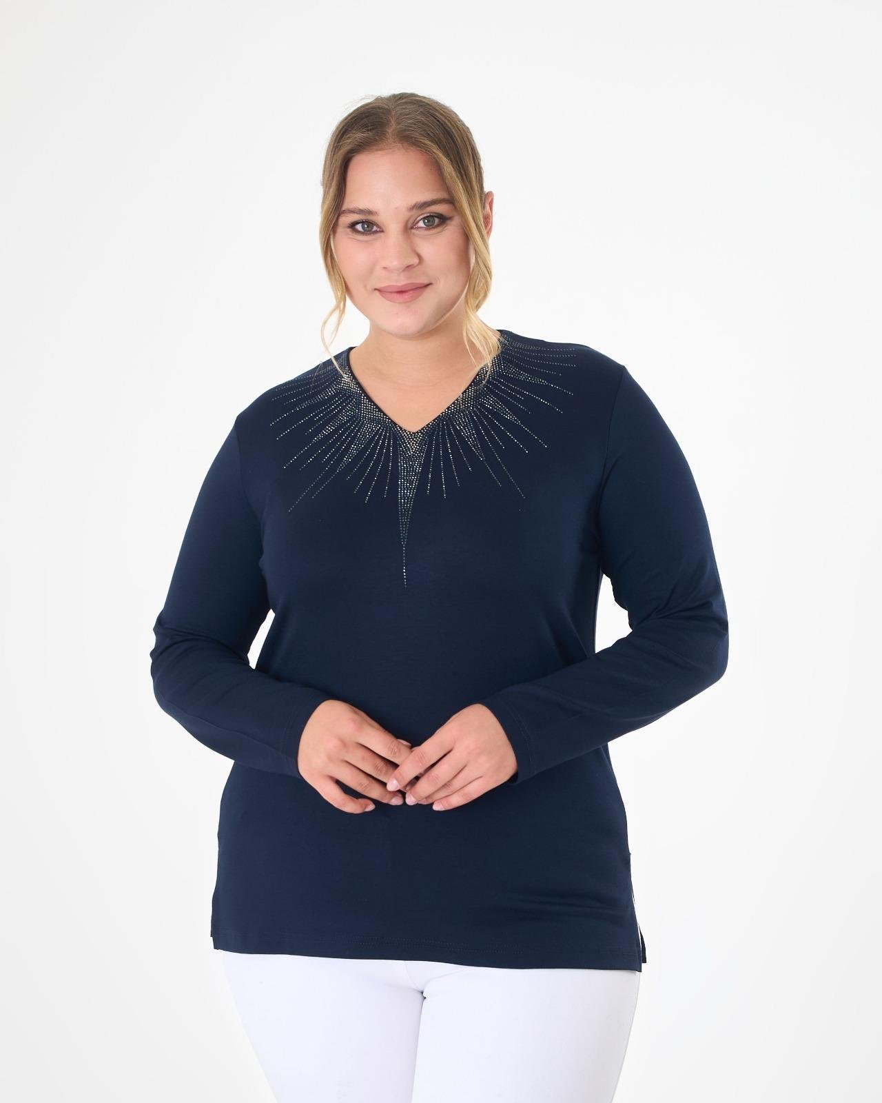 Y1027 VYaka Taş Baskılıı Bluz