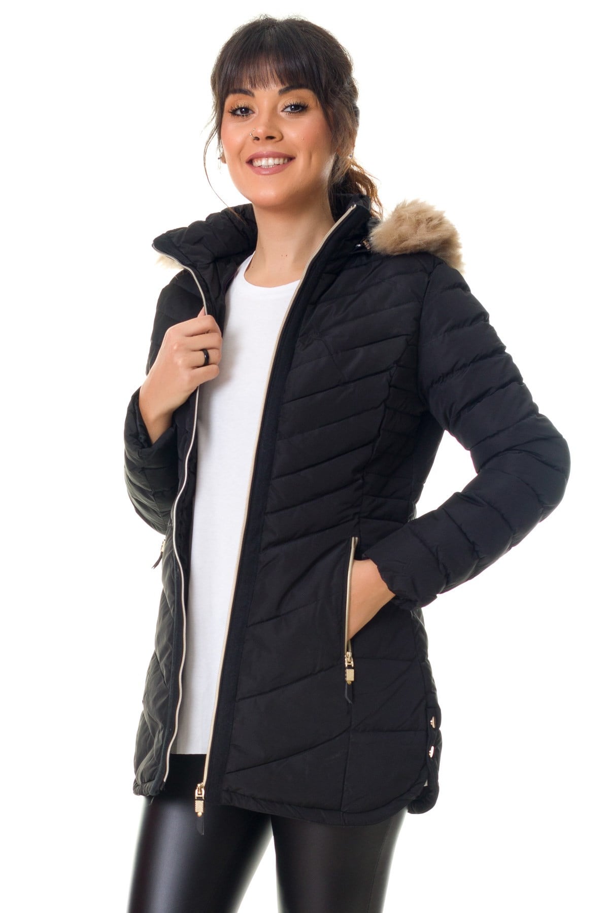 YAĞMUR19 YAN ÇITÇIT DETAY KAPŞONLU KABAN