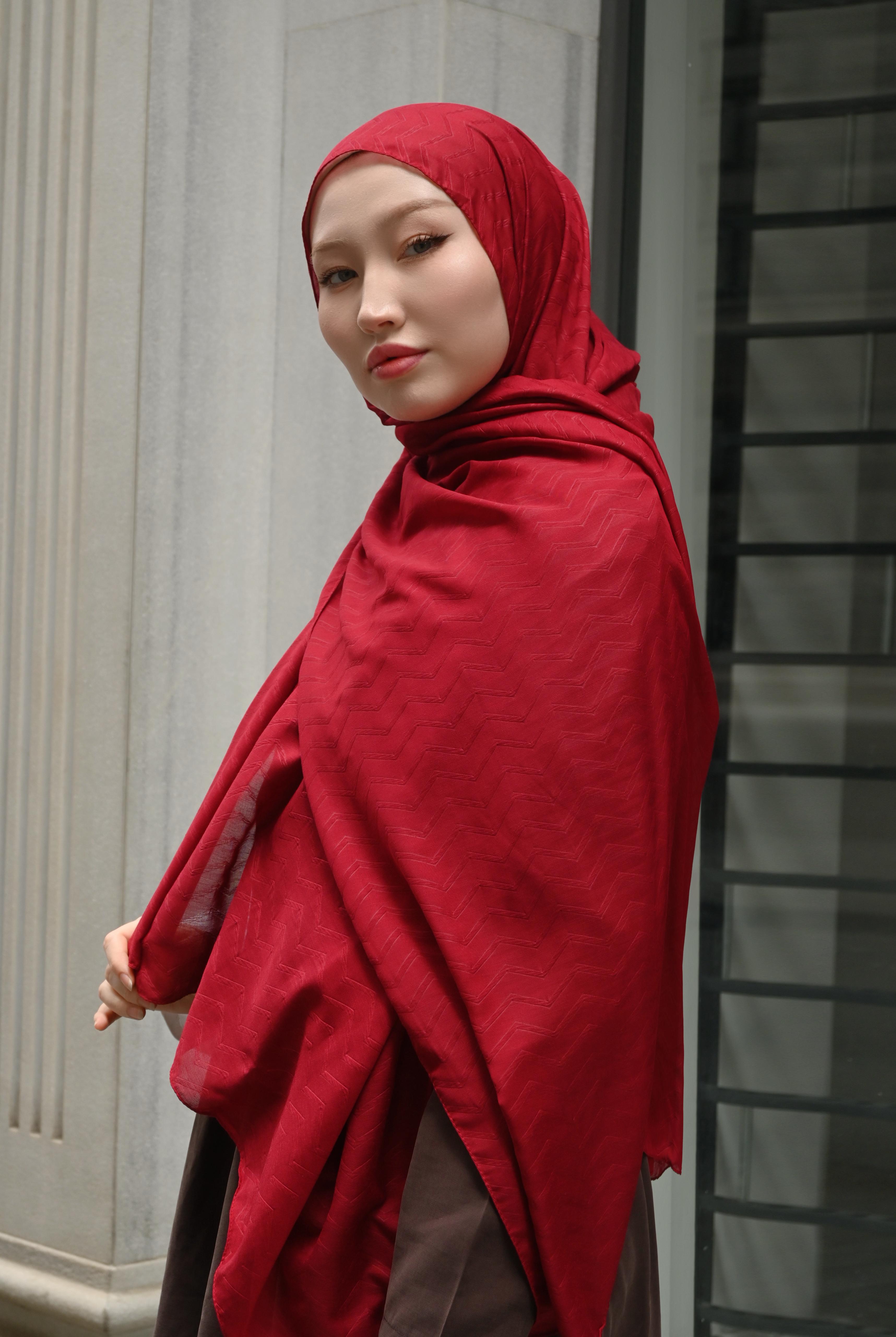 Açık bordo - Zigzag Desen Bambu Jakar