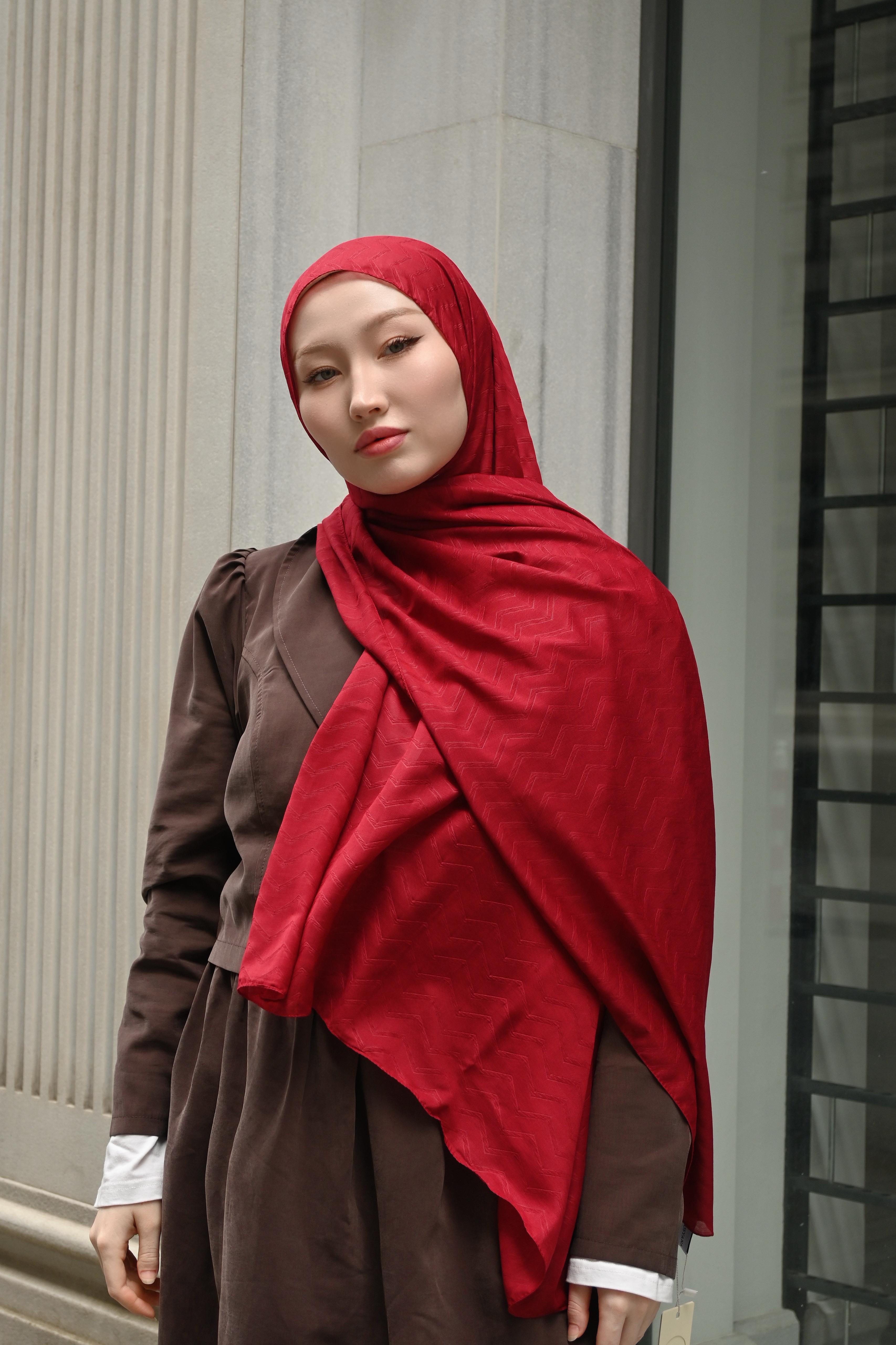 Açık bordo - Zigzag Desen Bambu Jakar