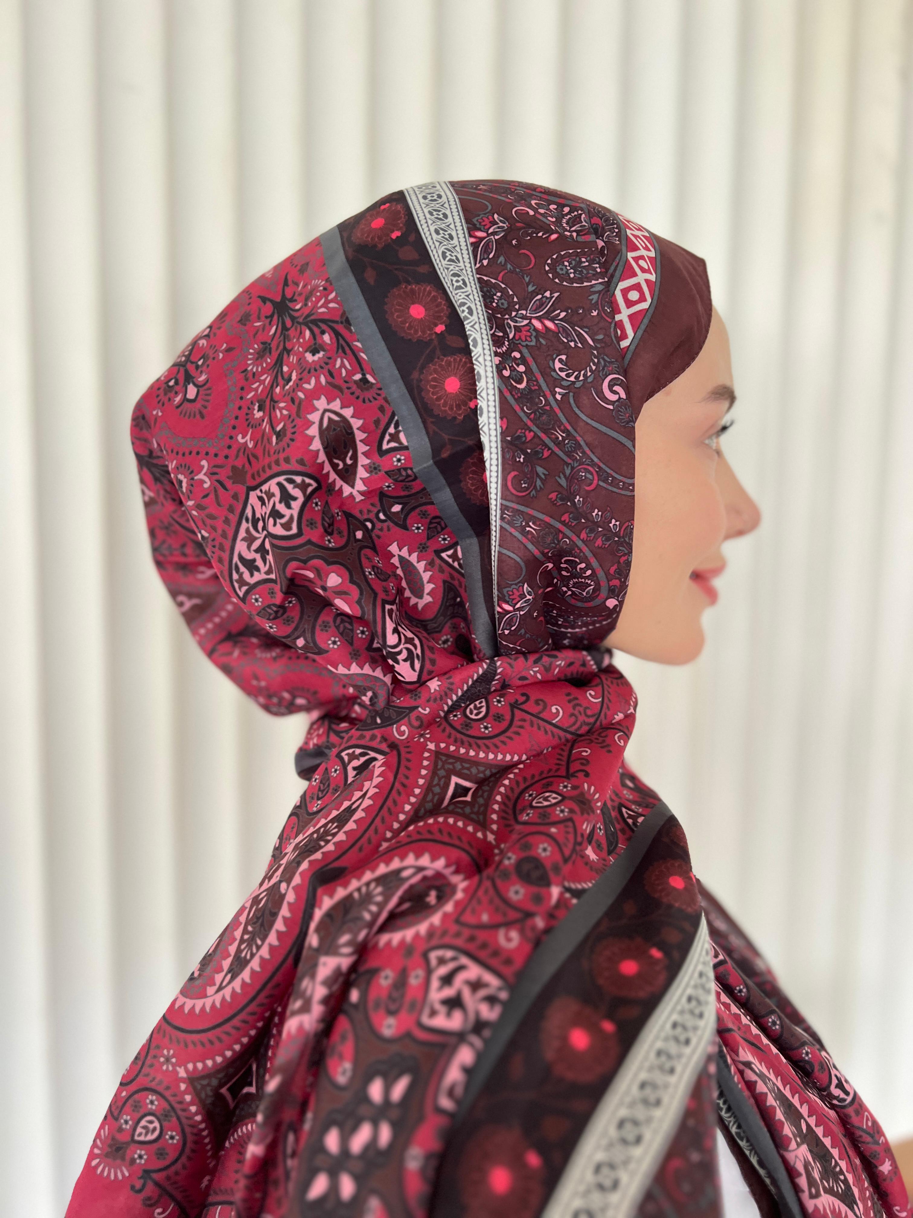 ETHNIC VUAL PAPİLON DESEN ŞAL – BORDO